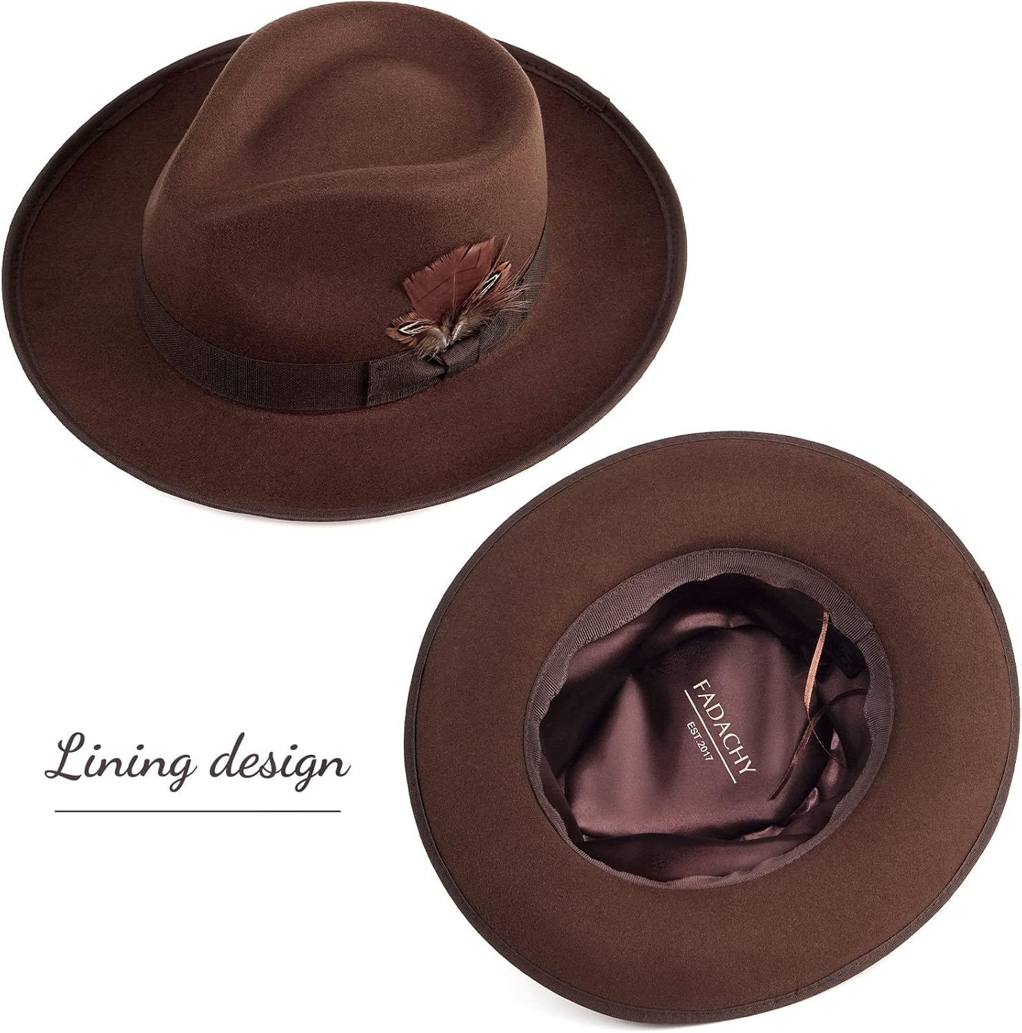 FADACHY Fedora Hats for Men & Women Wide Brim Felt Hat Dress Panama Trilby Hats - Image 3