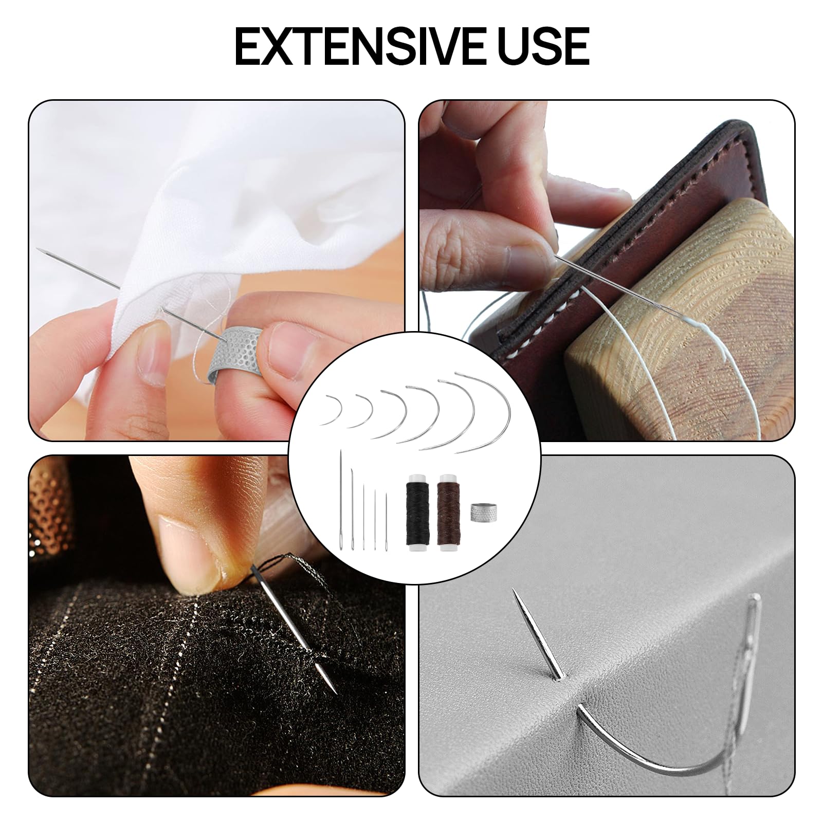 14 Pièces Kit De Couture De Fil Ciré En Cuir De Aiguilles