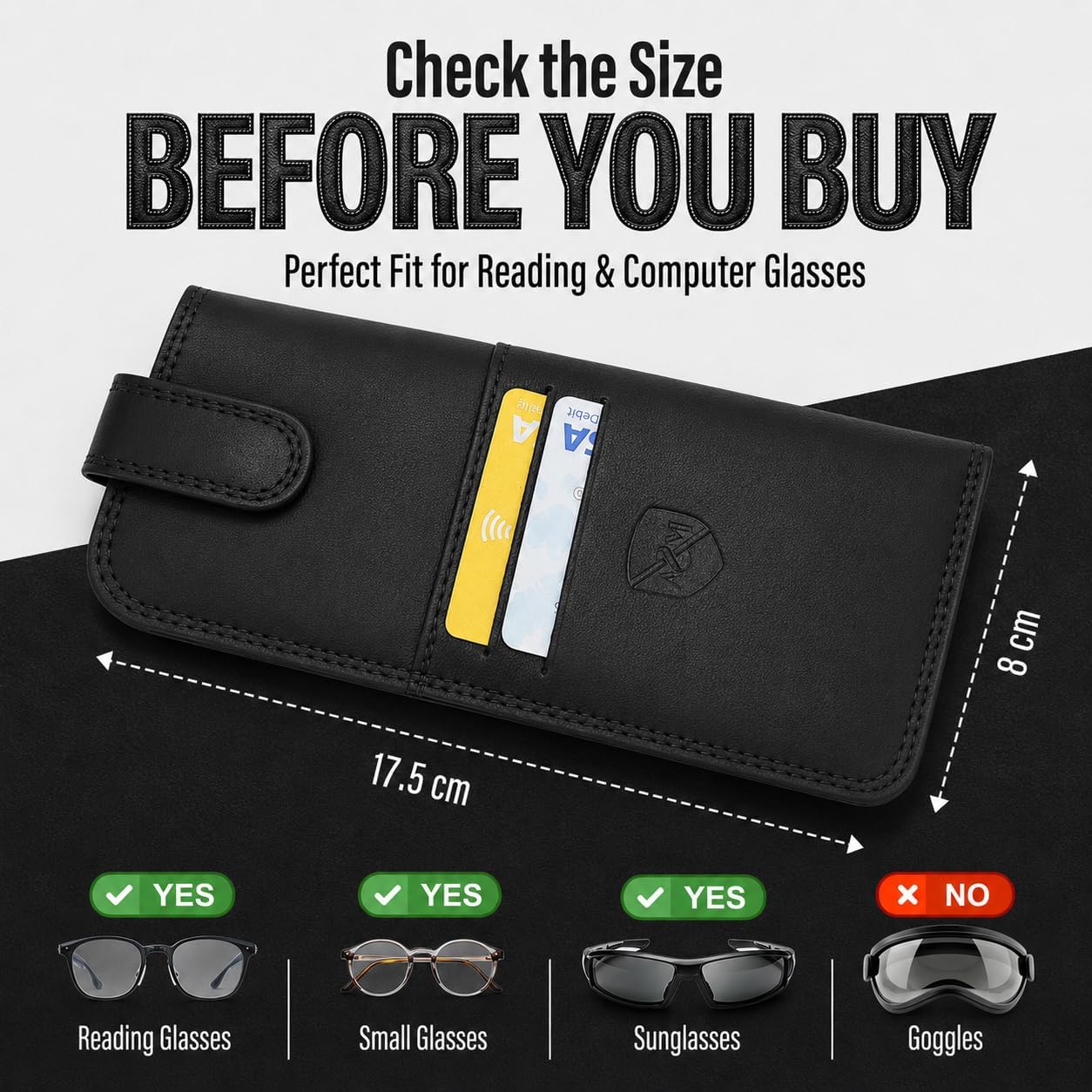 ALLEN & MATE 100% Leather Glasses and Sunglasses Case with Card Slots Protective Holder for Reading Glasses Eyewear & Shades