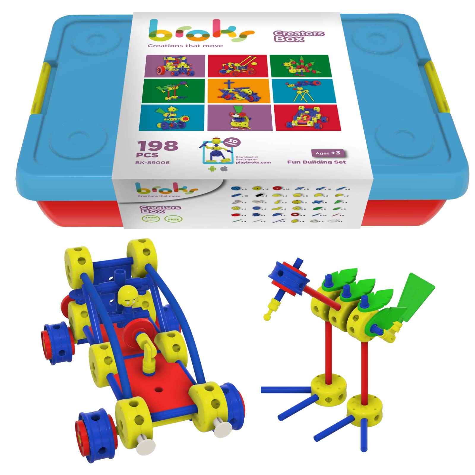 Broks Creators Box – Set Di Costruzioni Con 198 Pezzi, Ingranaggi E Meccanismi – Gioco STEM Per Bambini 3-10+ Anni, Compatibile, Con App Interattiva 3D - 4