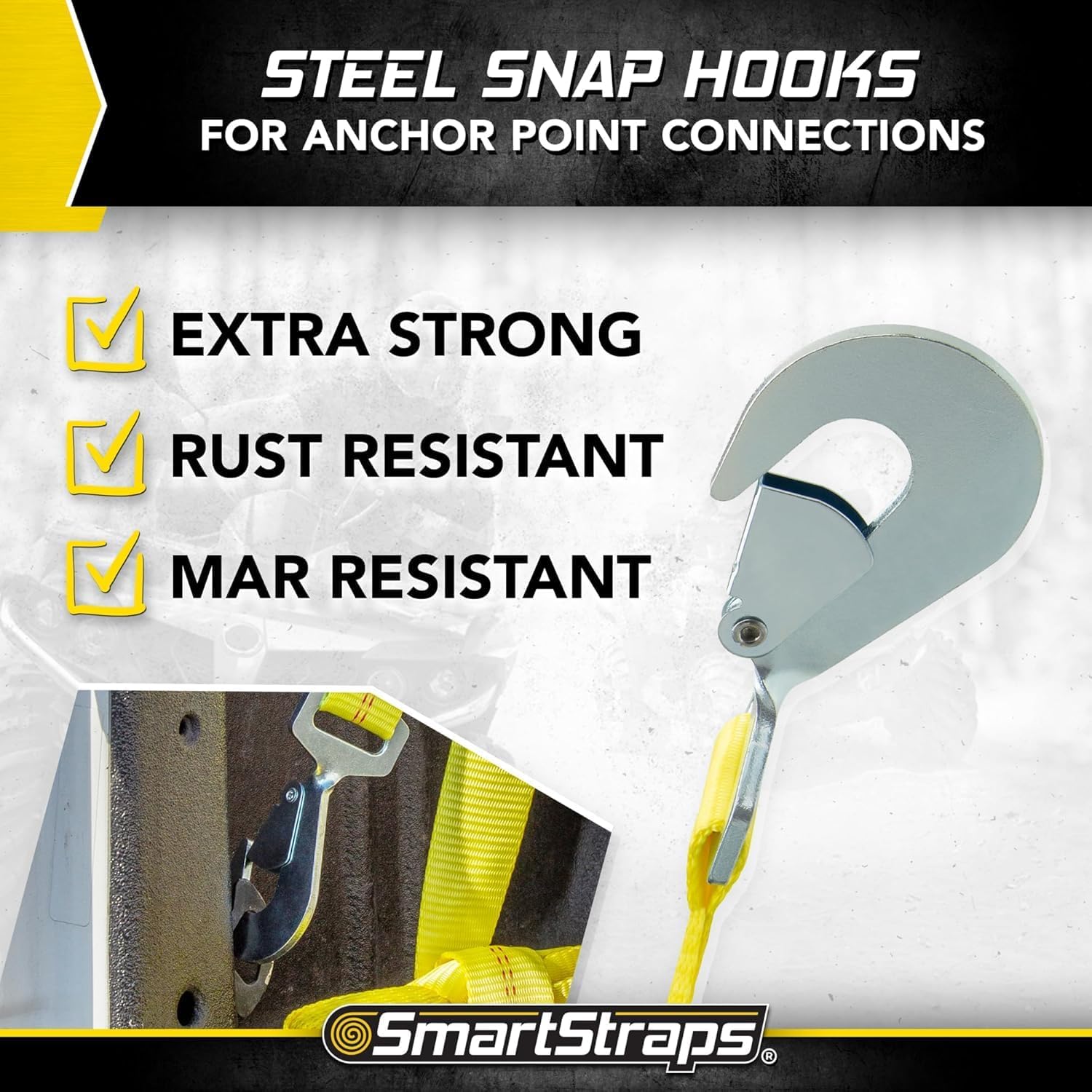 SmartStraps 8’ Heavy Duty Ratchet Strap with Snap Hooks – 10,000lbs Break Strength, 3,333lbs Safe Work Load – Commercial Duty Straps for Heaviest Loads, Haul Large Equipment and Vehicles, Small