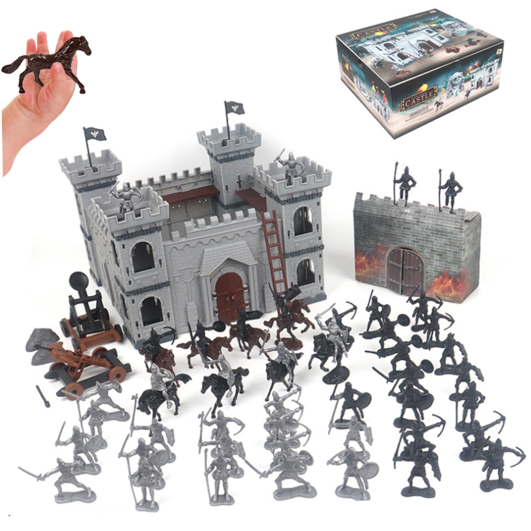 Set di soldatini, 104 pezzi/set giocattoli di soldati antichi, figure d'azione di uomini dell'esercito di cavalieri medievali, modello di castello fai da te unico per feste di compleanno di raga