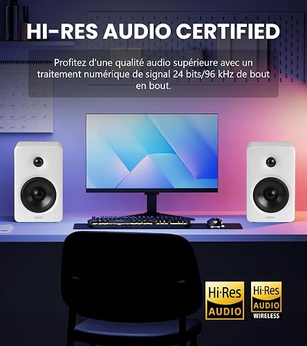 Edifier M90 Enceintes de bibliothèque, 100W RMS, Hi-Res Audio, LDAC, Bluetooth 6.0, HDMI eARC, Optique, USB-C, AUX, Sortie Caisson, Télécommande-Blanc - 5