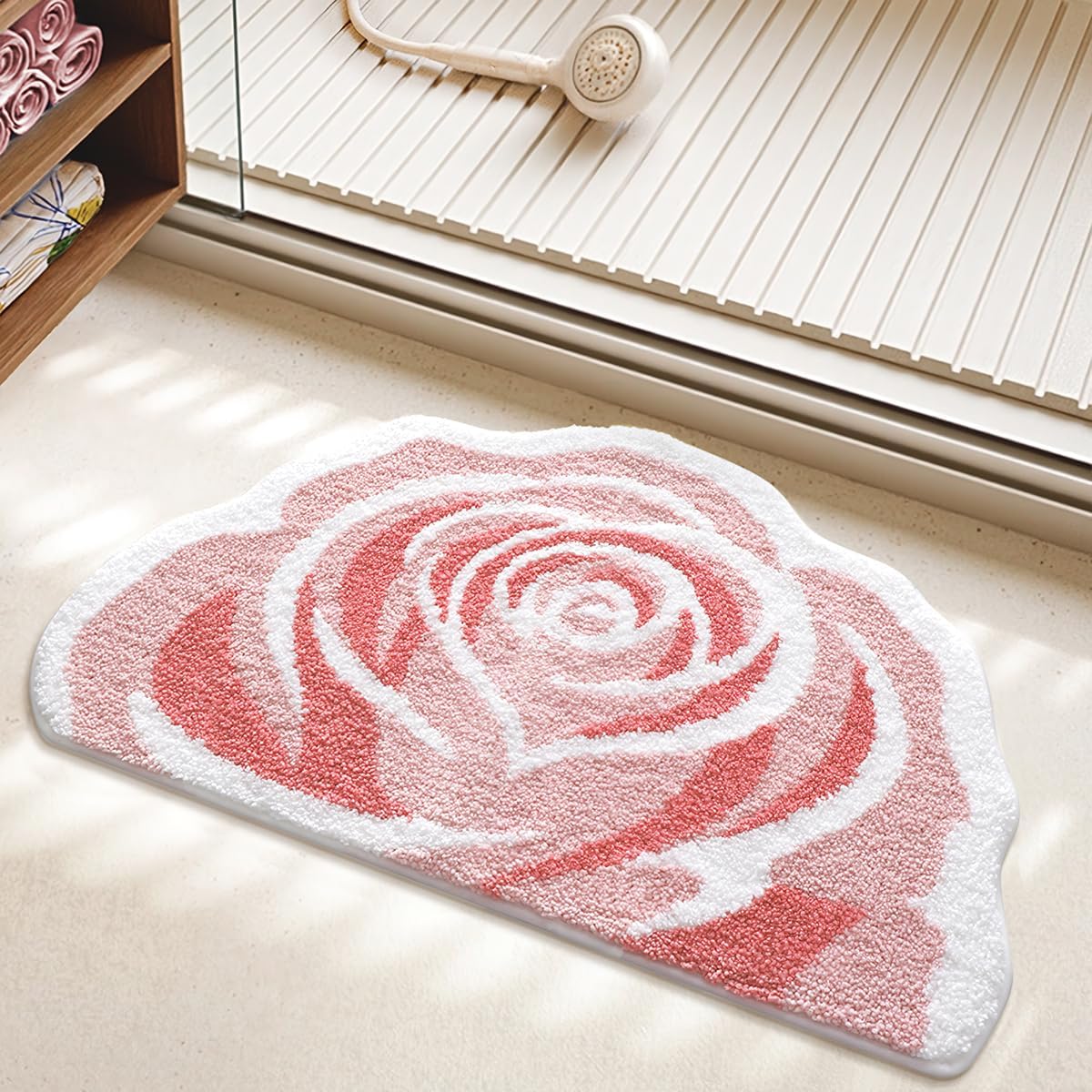 Floral Bathroom Mat Cute Rug Super Absorbent Bath Rug Non Slip Machine Wash Rug for Living Room, Bedroom and Kitchen (31"x20", Pink Rose)