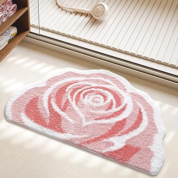 Floral Bathroom Mat Cute Rug Super Absorbent Bath Rug Non Slip Machine Wash Rug for Living Room, Bedroom and Kitchen 31"x20", Pink Rose
