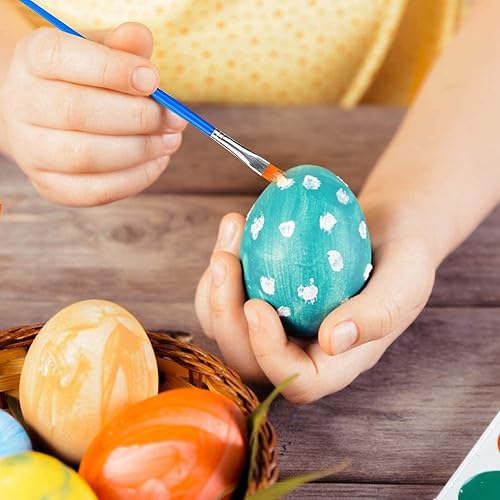 Miniatura 6 de Juego de 60 pinceles planos para niños, pequeños pinceles puntiagudos de nailon para el cabello, para aceite acrílico, acuarela, pintura, fiesta,