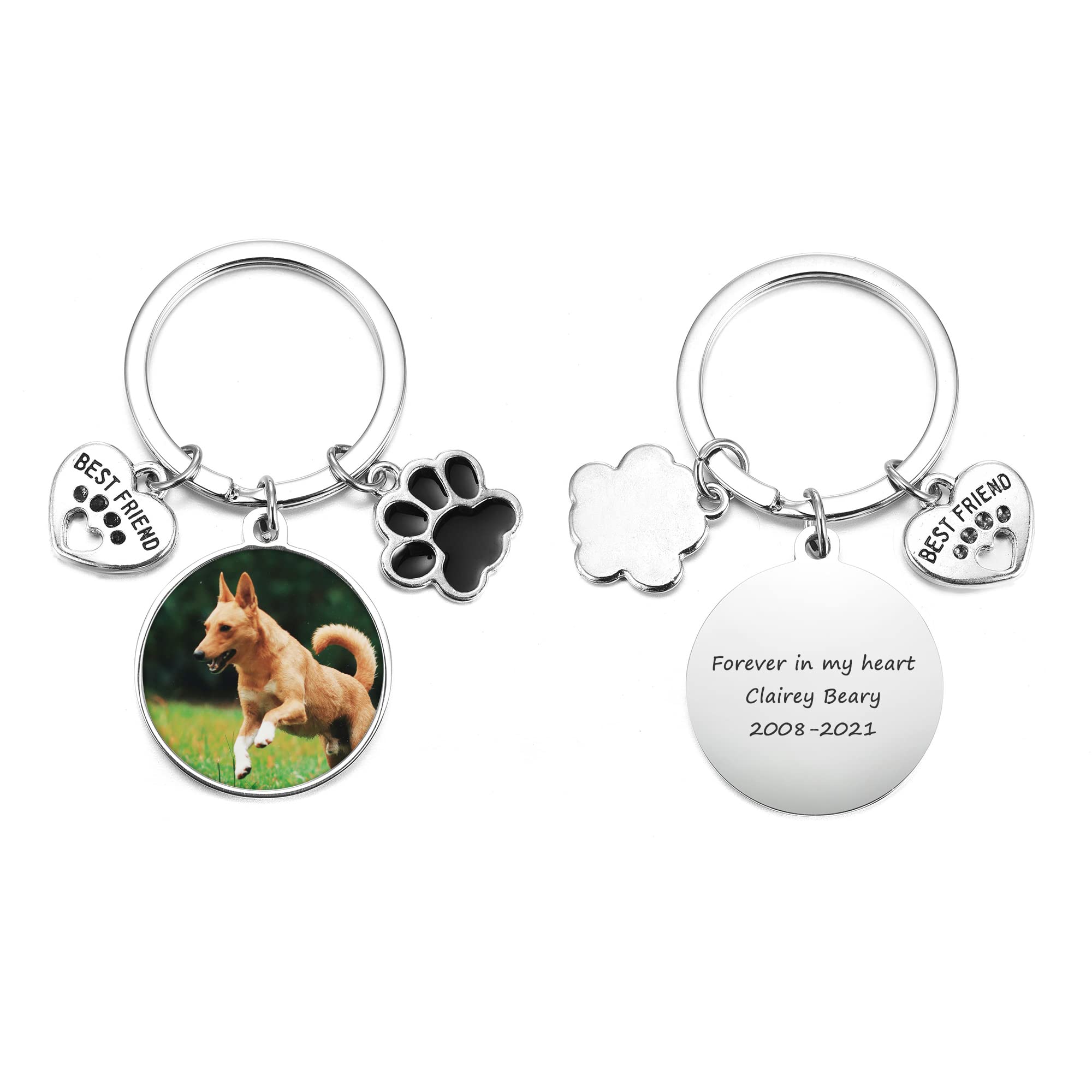 Personalized Master Pet Memorial Gifts Keychain Personalized Dog Tag Photo Key Ring Custom Pet Dog Paw Print Keychain with Picture Keepsake Jewelry