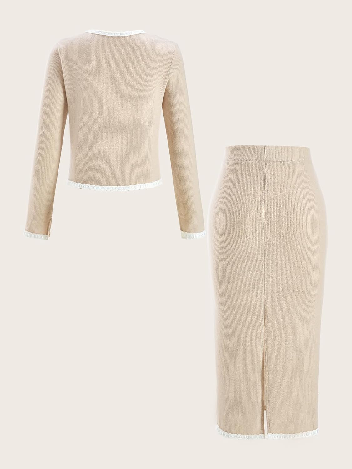 Women's 2 Piece Work Office Outfits 3D Floral V Neck Sweater and Bodycon Midi Skirt Knit Sets