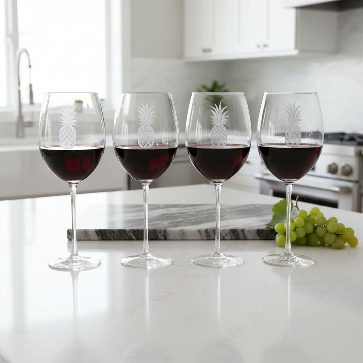 Lenox Tuscany Grand Bordeaux Wine Glasses with Pineapple Engraving, Set of 4 Pineapple Glasses for Red Wines; Bordeaux, Cabernet, Merlot