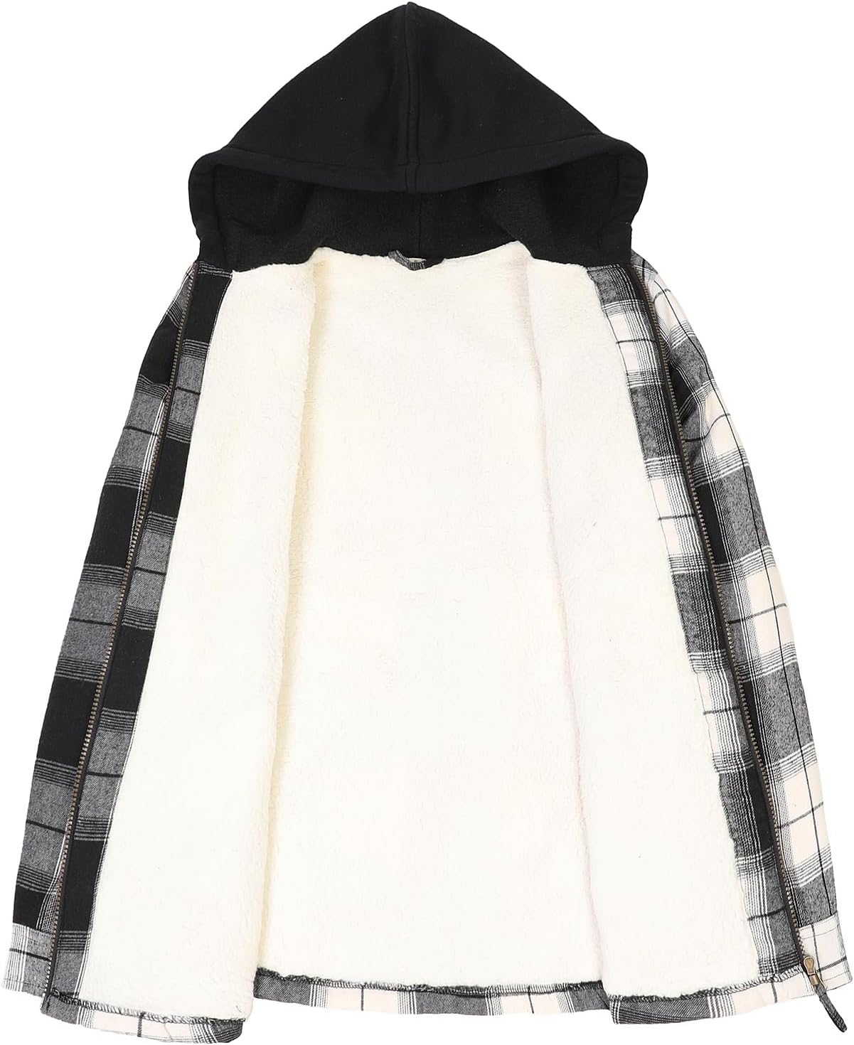 ZENTHACE Women's Hooded Flannel Shirt Jacket,Sherpa Lined Full Zip Fall Winter Plaid Shacket - Image 3