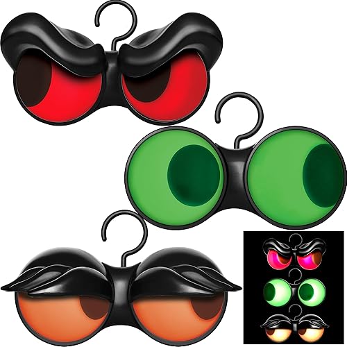 Joiedomi 3 Pack Halloween Decorations Indoor Halloween Lights with Timer Halloween Decoration Outdoor Halloween Party Supplies Halloween Flashing Eyes Decor for Yard Lawn Garden（Red,Green,Orange