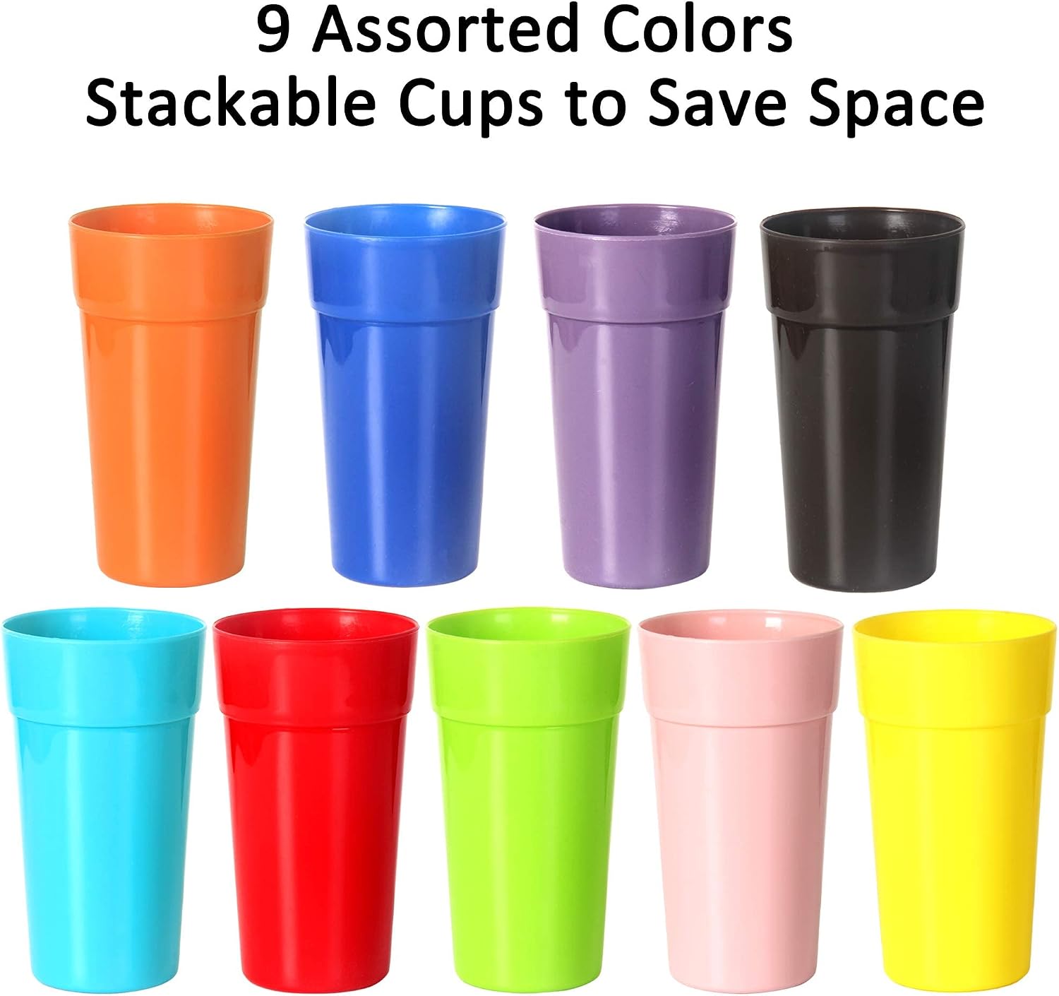 Youngever 9 Pack Plastic Tumblers, Unbreakable Drinking Glasses, Plastic Cups in 9 Assorted Colors (32 Ounce)