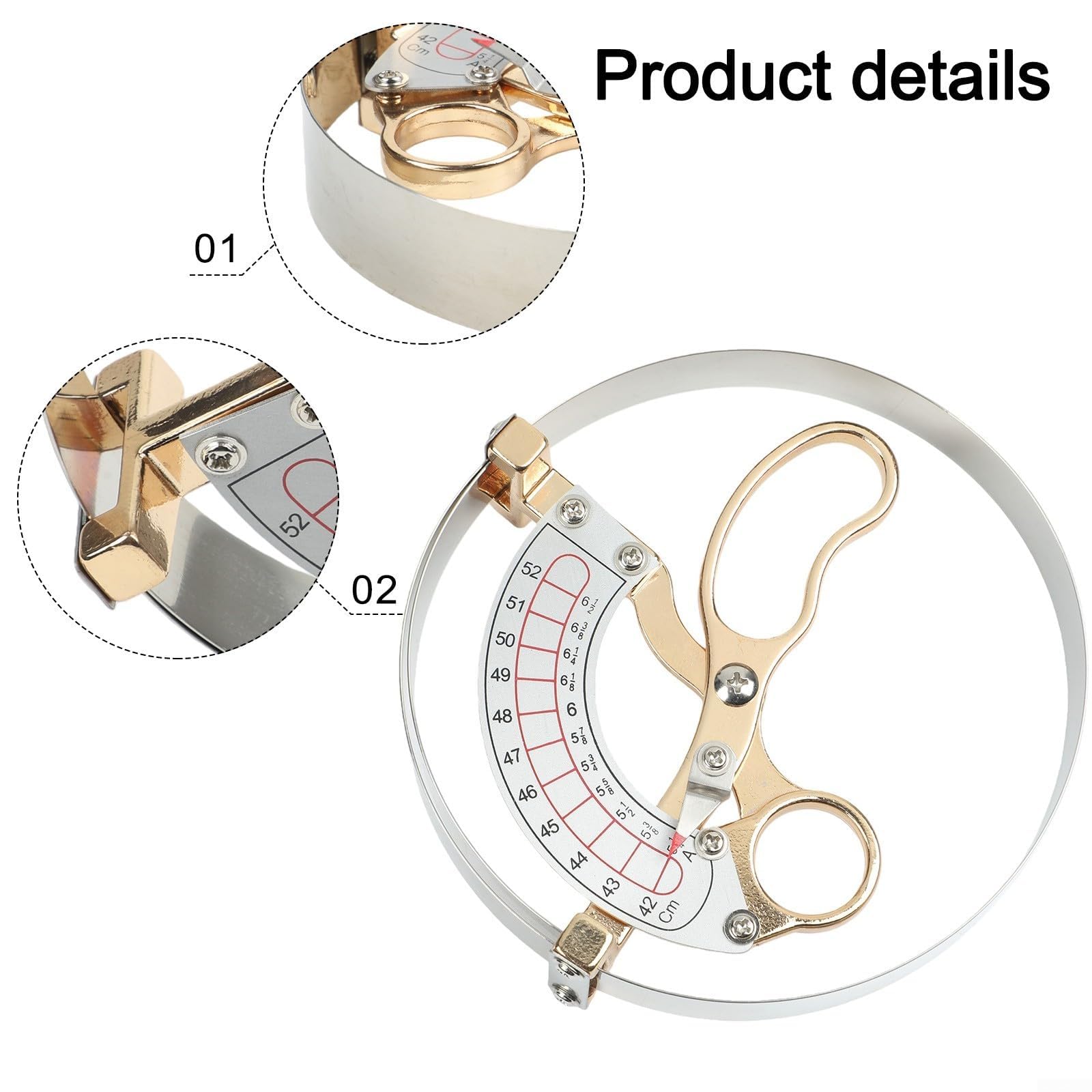 Instrumento de medición de tapas para la industria de sombreros con legibilidad de escala curvada de metal suave y diseño de mango estable para resultados consistentes (42-52 cm)