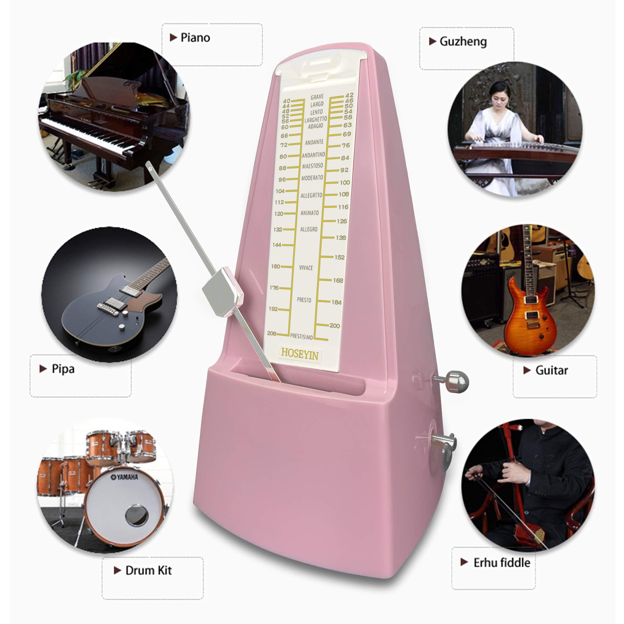 Metronomo meccanico classico, metronomo universale per pianoforte, chitarra, violino e altri strumenti (rosa)