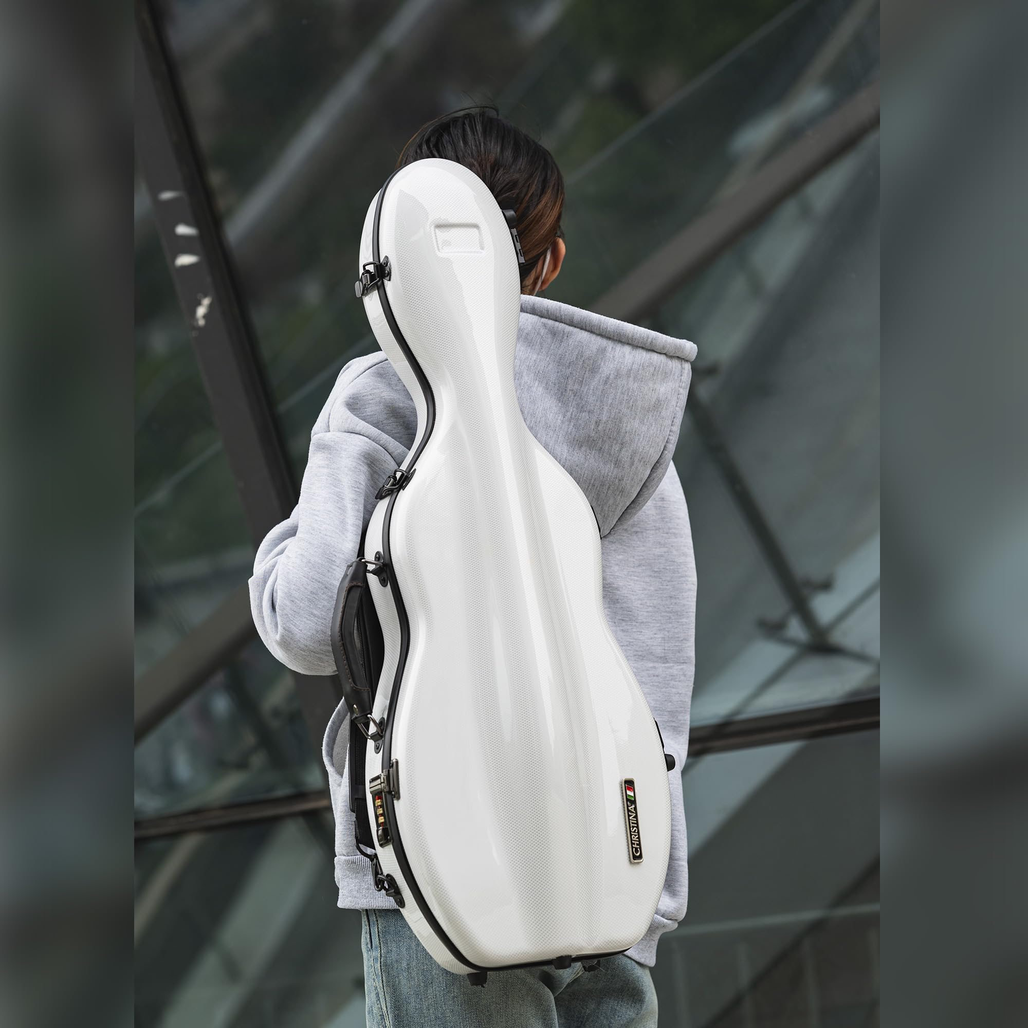 Christina violin case 4/4 Full Size Violin case High-Strength Carbon Fiber Pear-Shaped Violin Music Bag With Combination Lock and Extra Bag White Violin Hard Case (VB-Random type-WhiteDot spot)