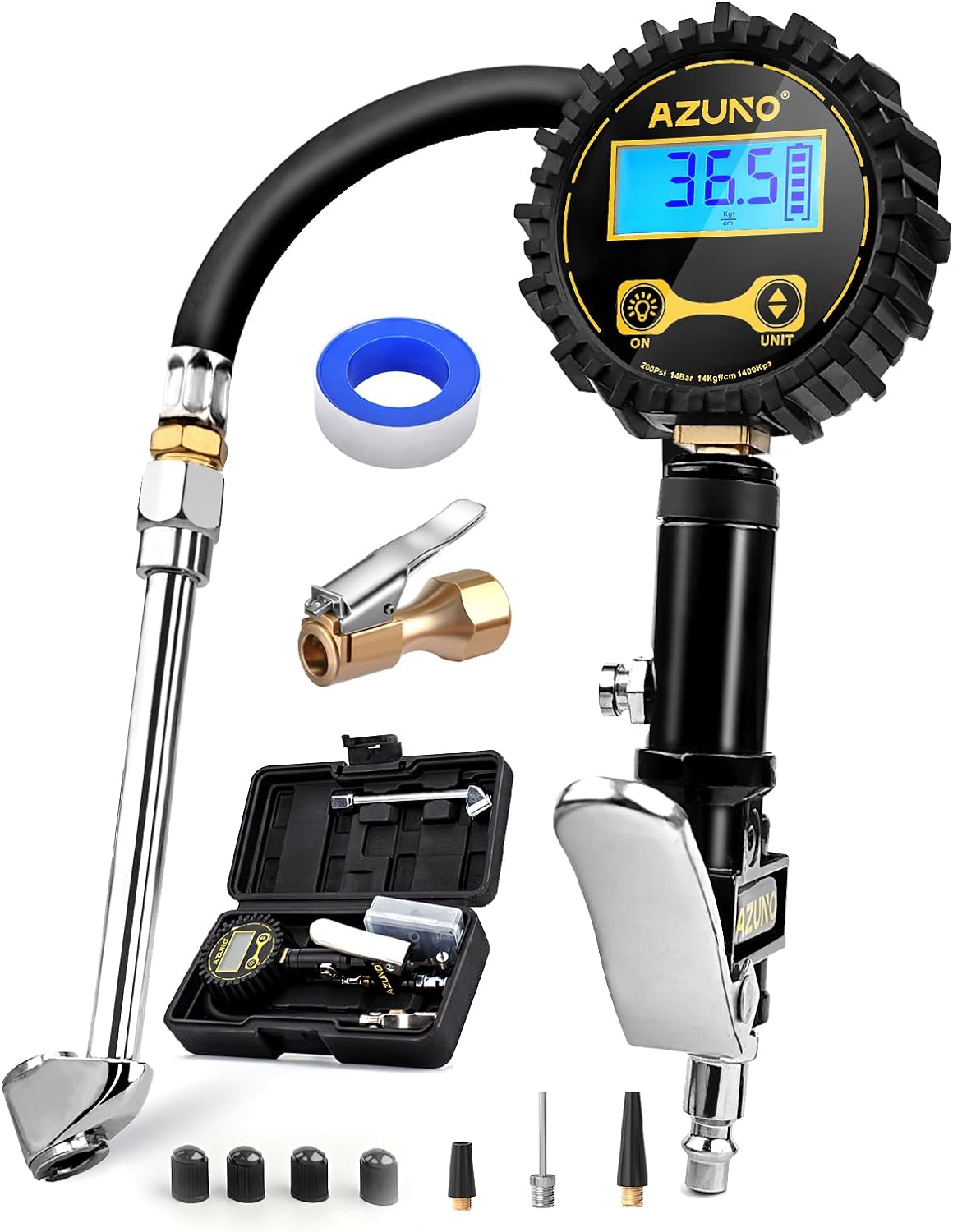 AZUNO TIG200D 200 PSI Digital Tire Inflator Gauge - Heavy Duty Portable Compressor for Cars Trucks SUVs