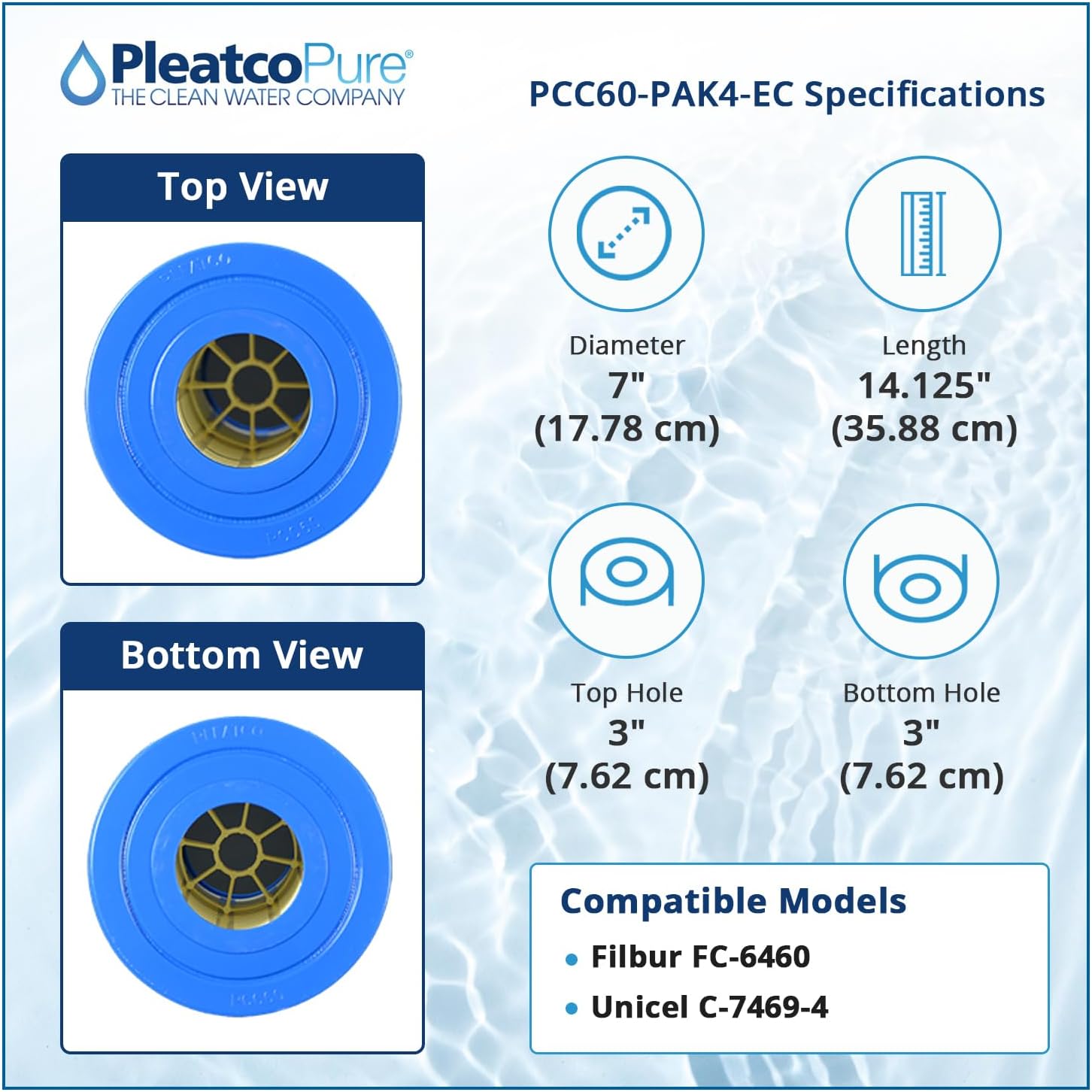 Pleatco Filtration PCC60-PAK4-EC Pool Filter Cartridge Replacement for Unicel: C-7469-4, Filbur: FC-6460, OEM Part Numbers: