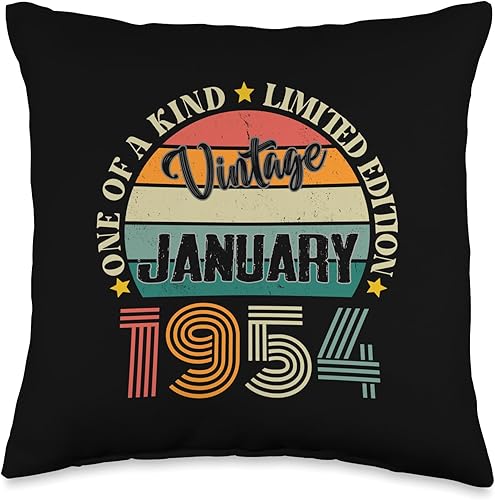 Vintage Birthday Retro Limited Edition Retro Gifts 70 Year Old Vintage January 1954 70th Birthday Retro Throw Pillow, 16x16, Multicolor