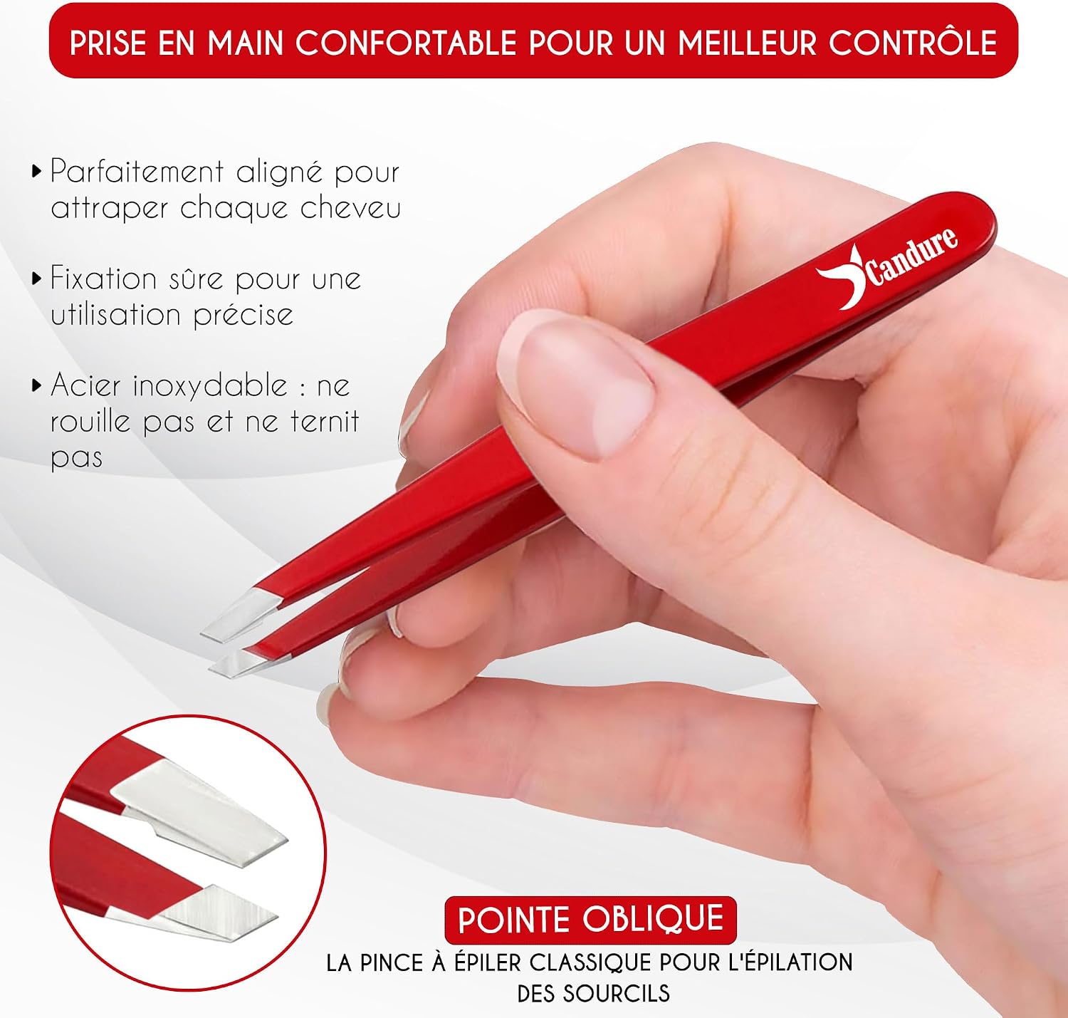 Candure Pince a epiler Professionnelles Pointe Oblique–Pinces de Précision Acier Inoxydabl - Mise en situation et utilisation