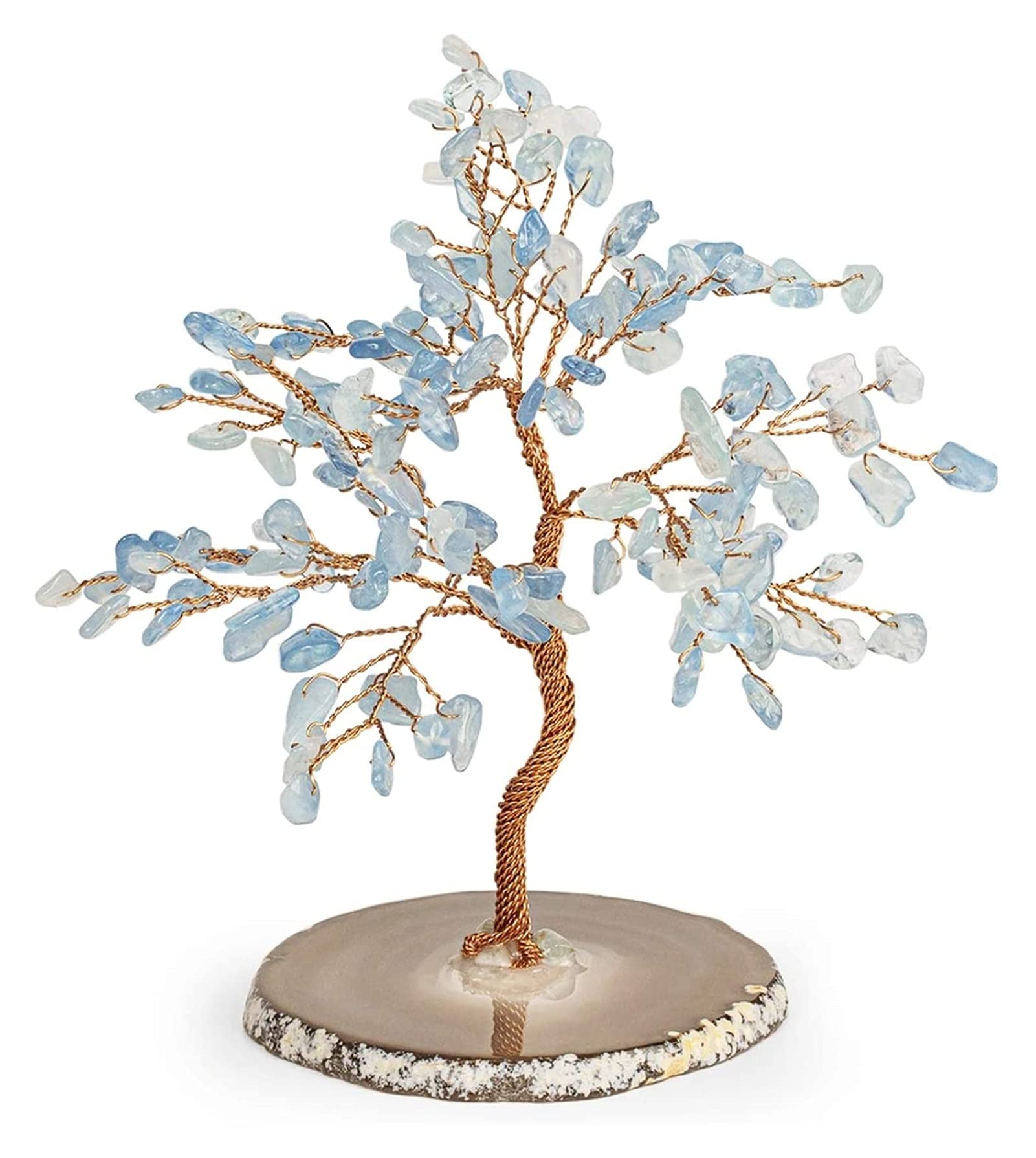 lovediyxihe Resin Ornaments Relaxing Lullaby Feng Shui Aquamarine Stone Tree 8 Inch Desktop Decoration Crystal Tree Sculpture Desktop Ornaments