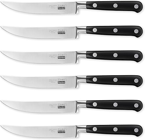 Cooks Standard Juego de cuchillos para carne, 6 piezas, acero inoxidable de alto carbono, cuchillo de cocina afilado, mango ergonómico, negro