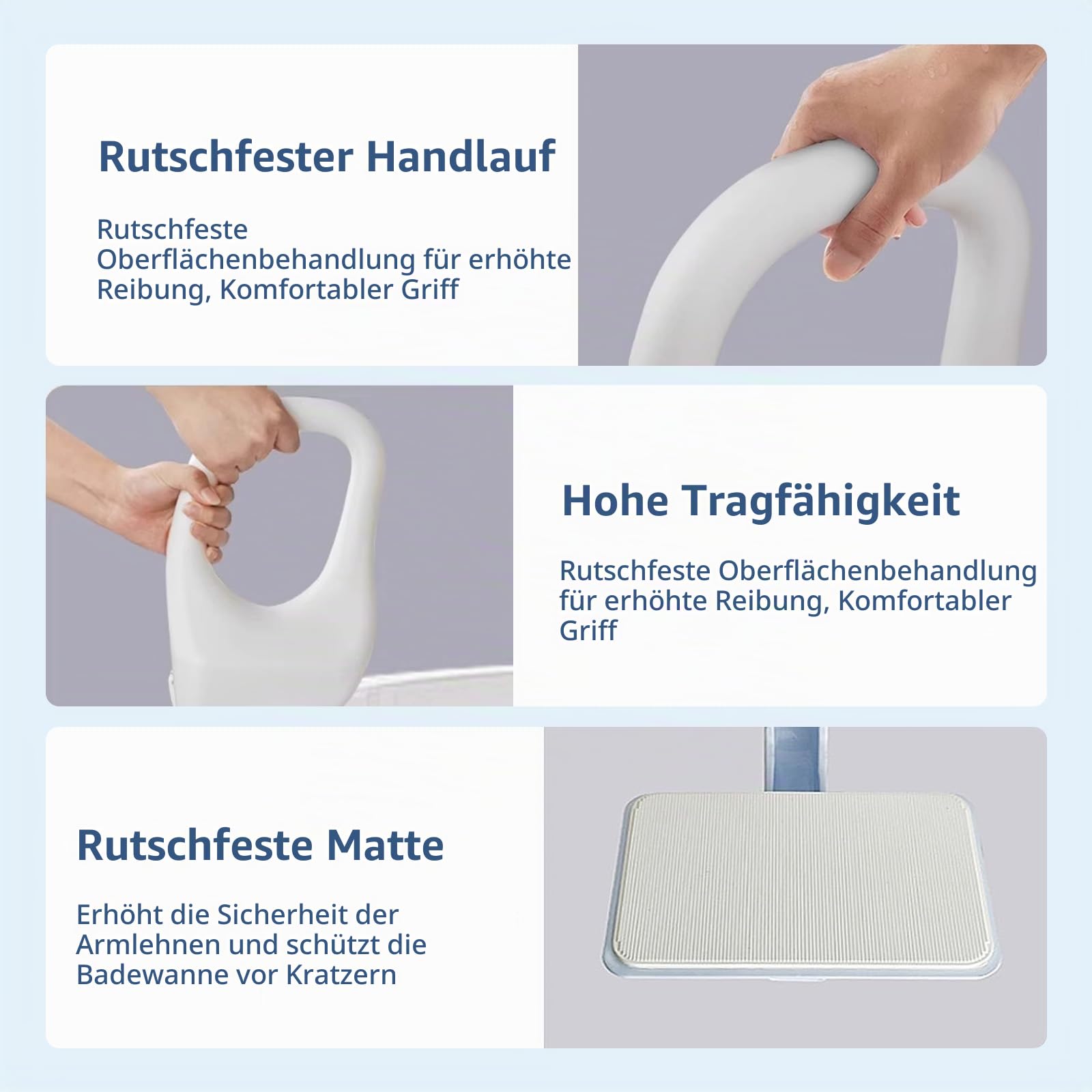 Badewanne Einstiegshilfe für Senioren – Badewanneneinstiegshilfe aus PE-Blasformmaterial mit Befestigung ohne Bohren, Griffstange für Wannen Rand mit Gummipolster für Senioren, Schwangere, Kinder