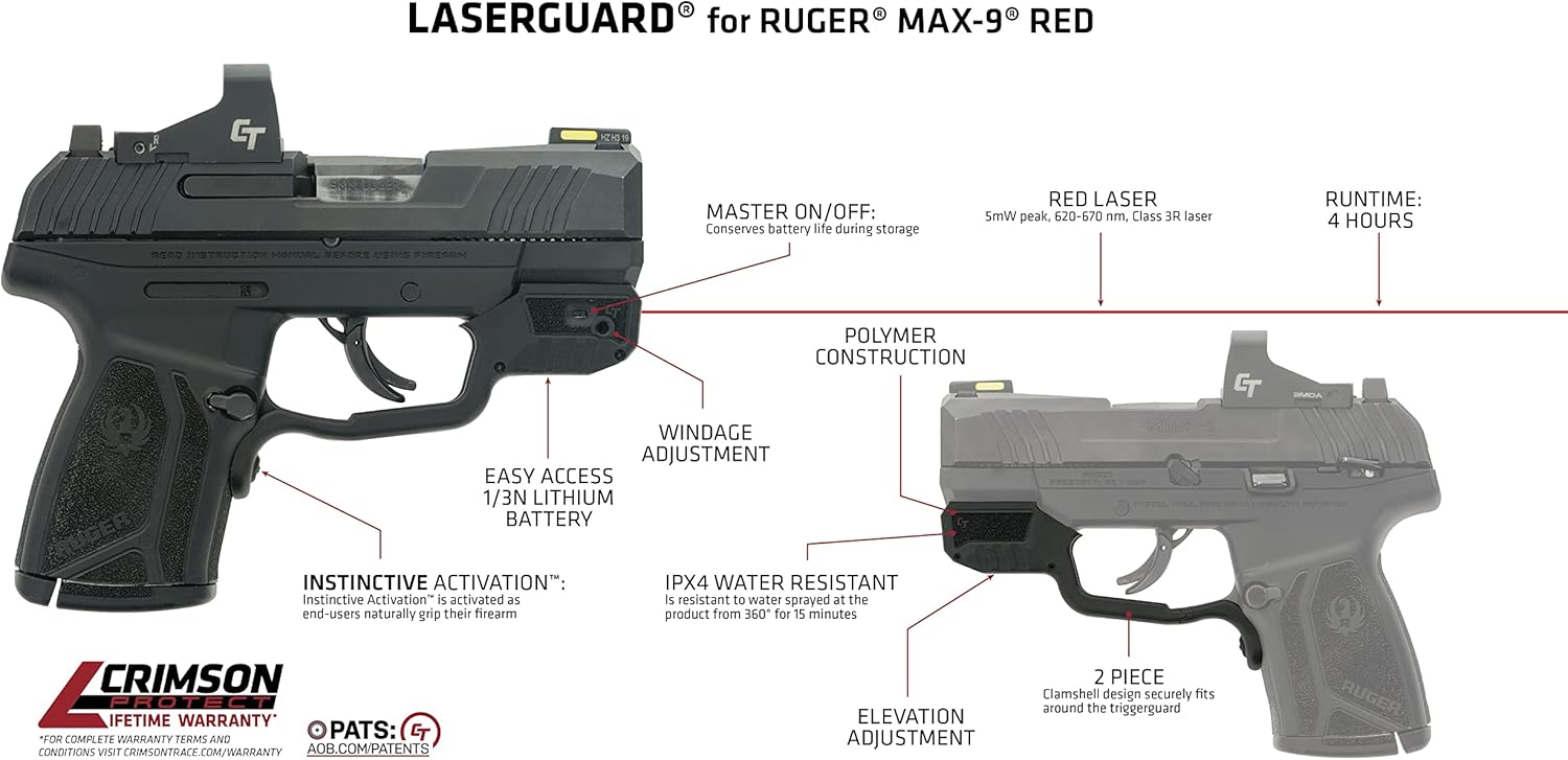 Crimson Trace Laserguard for Ruger MAX-9 Laser Sight with Instinctive Activation for Defensive Shooting and Competition