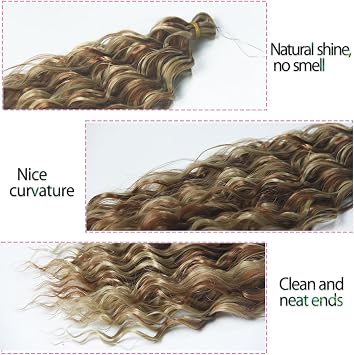 Deep Wave Braiding Hair Ombre Deep Twist Wavy Synthetic Hair Highlight Curly Hair Extensions for Braids Ocean Wave Hair Bundles 22 Inch 3 Packs, 24/30#