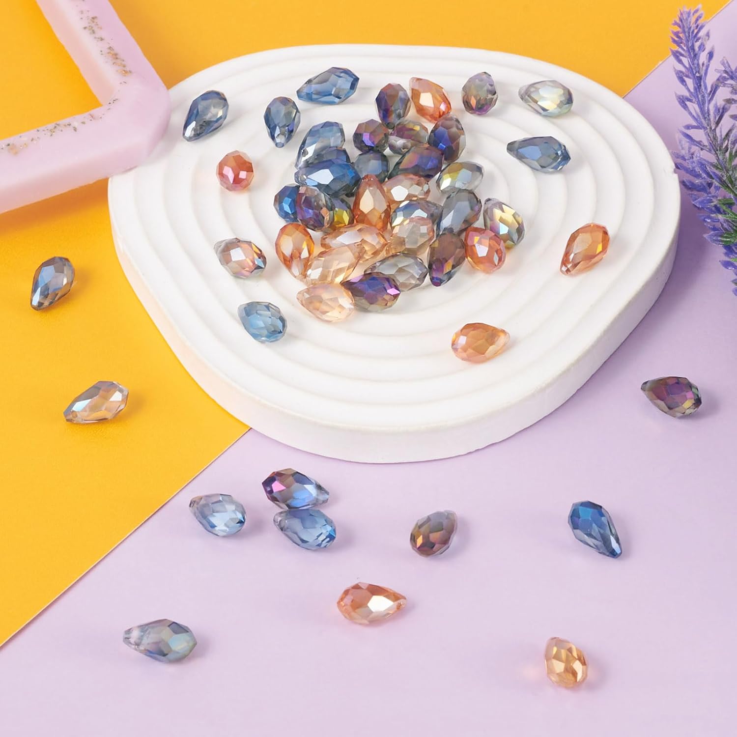 Craftdady 50Pcs Teardrop Glass Beads Faceted Mixed Colors Lustered Drop Spacer Loose Beads 8x13mm Briolette Top Drilled for Jewelry Craft Making - Image 6