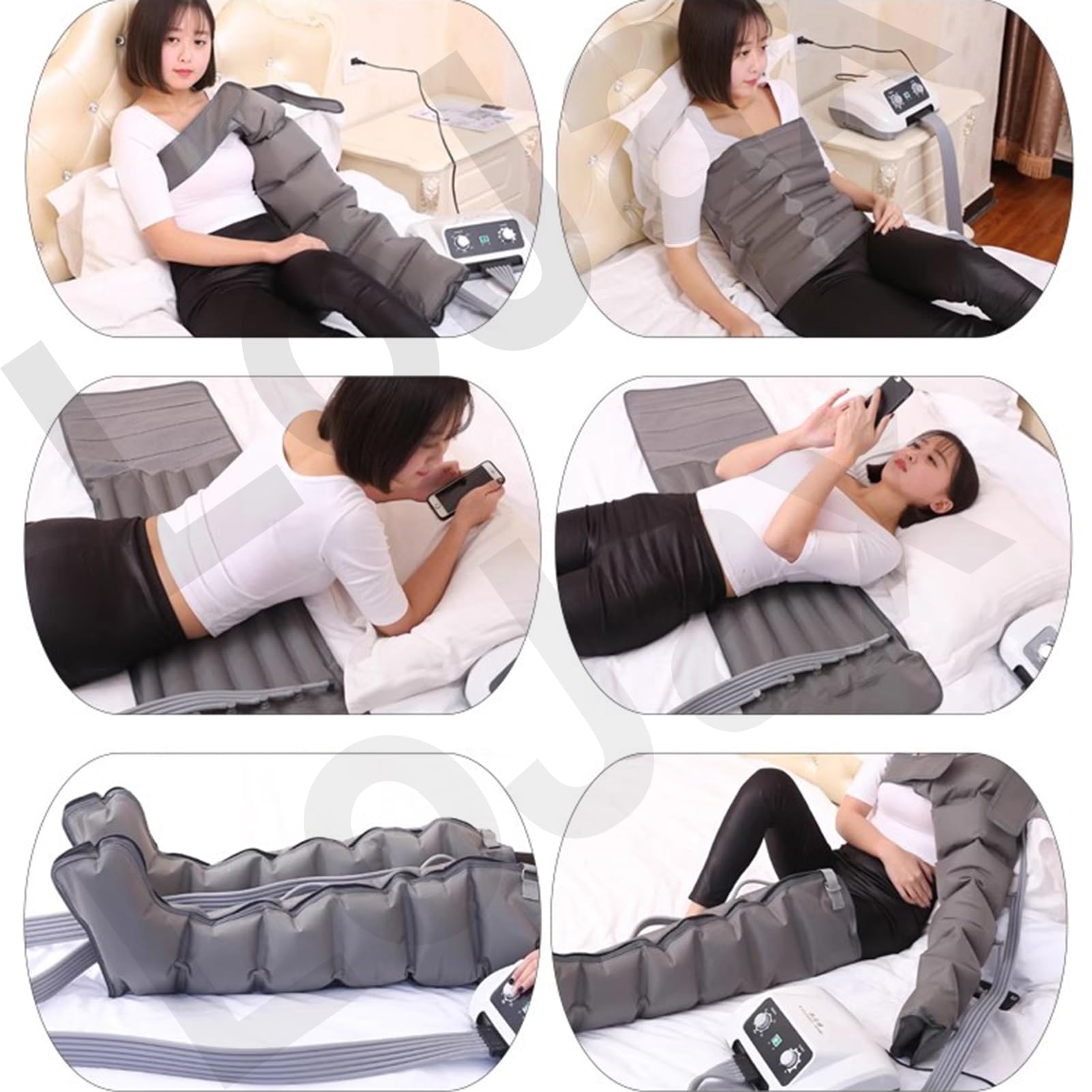 Pressoterapia per Casa Linfodrenaggio con 6 Airbag, Massaggiatore Elettrico a Compressione d'Aria Gambe E Addome E Braccio Piedi, Miglioramento Circolazione (Grey, 6 Camere)
