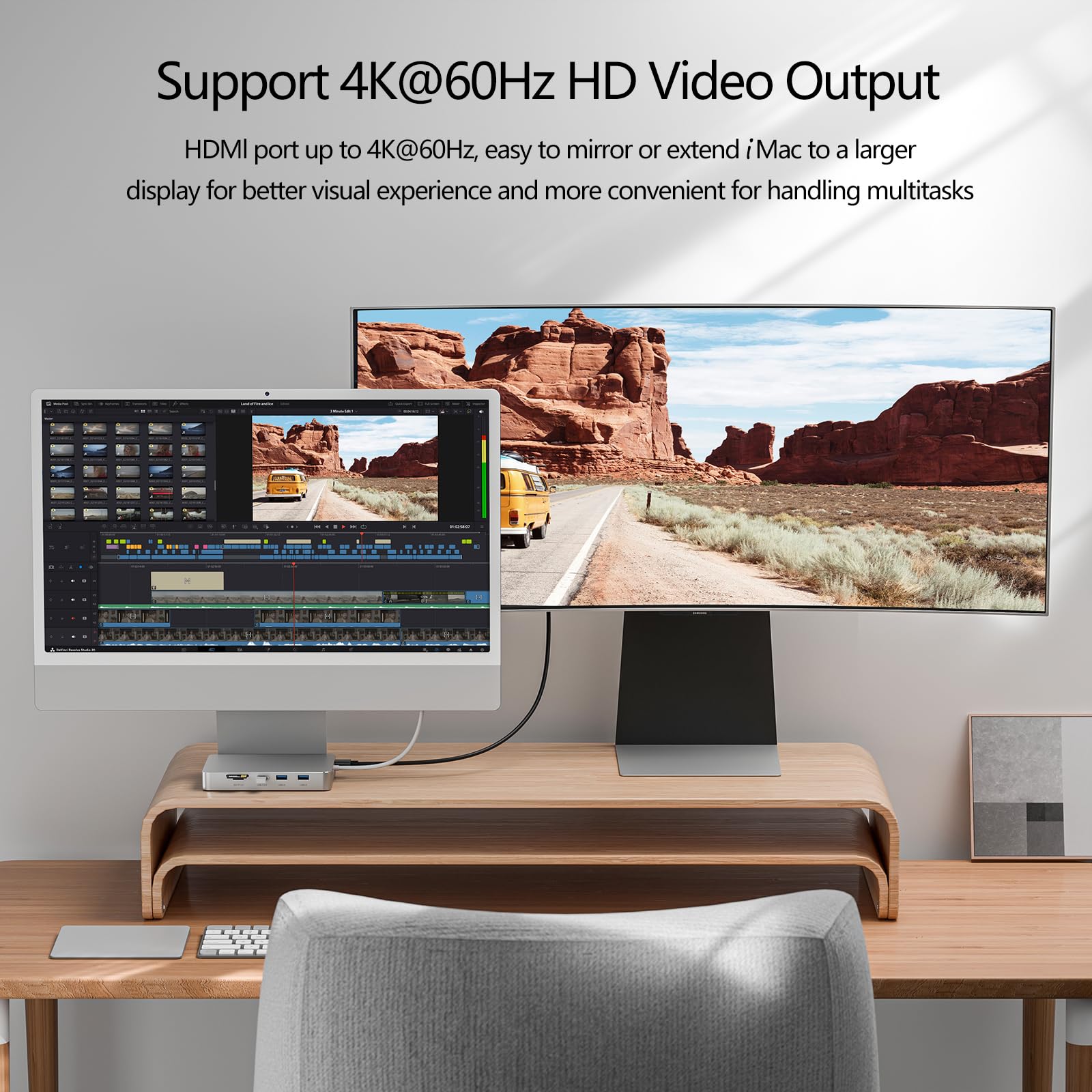 Hub USB C pour iMac 24" 2021/2023/2024, hub USB 8 en 1 pour iMac avec SSD M.2, avec USB A/C 3.2 10 Gbit/s, SD/TF, accessoires de station d'accueil HDMI iMacM1 M3 M4