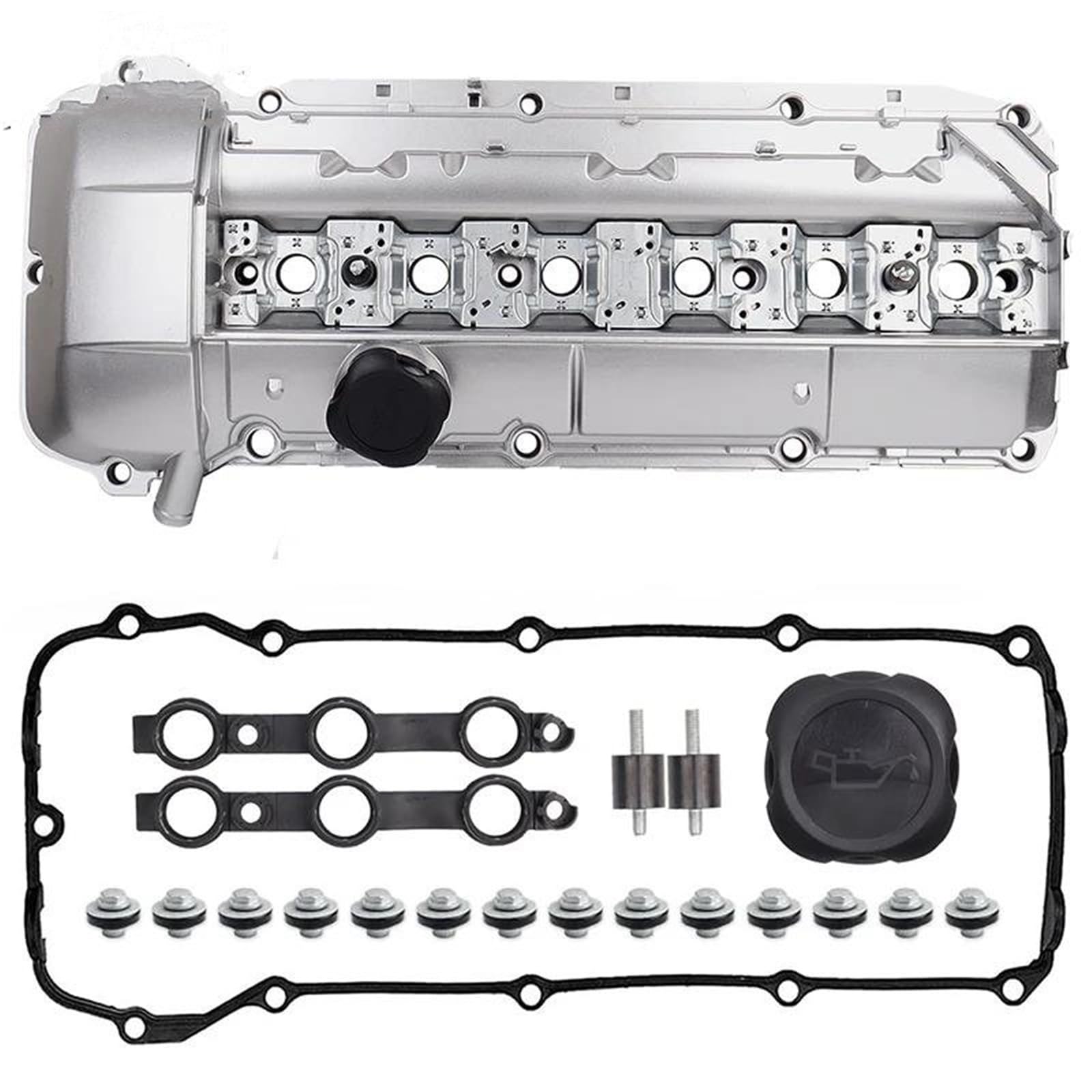 Coperchio valvola auto Coperchio Valvola In Alluminio Con Guarnizione 11121432928 Per BMW E39 E46 Per M52 Per M54 X5 Z3 525i 528i 325i 328i 330i 2.5 2.8 3.0L Punterie Valvola Motore