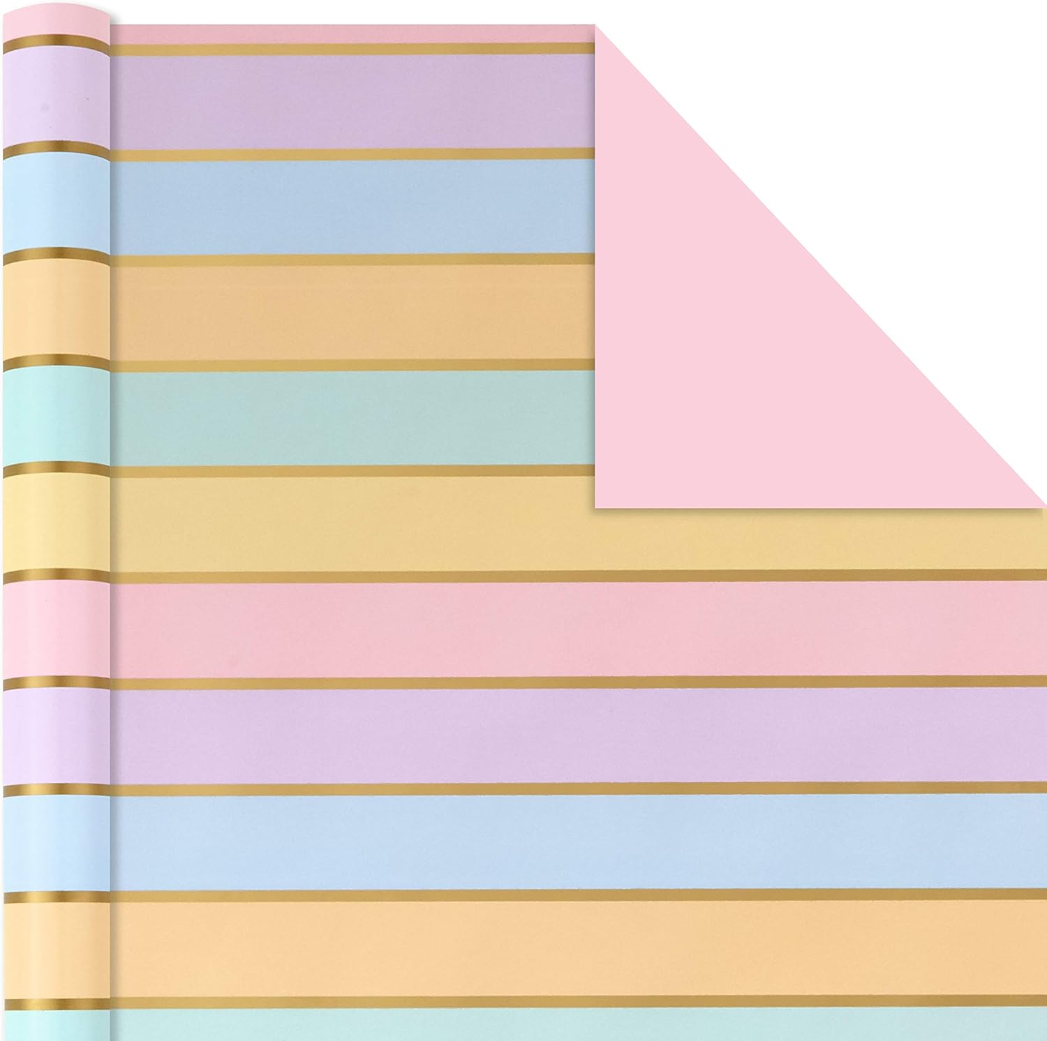 Hallmark All Occasion Reversible Wrapping Paper Bundle - Rainbow Stripes and Solid (3-Pack: 75 sq. ft. ttl.) for Easter, Mothers Day, Birthdays, Weddings, Bridal Showers, Baby Showers and More: Kitchen & Dining