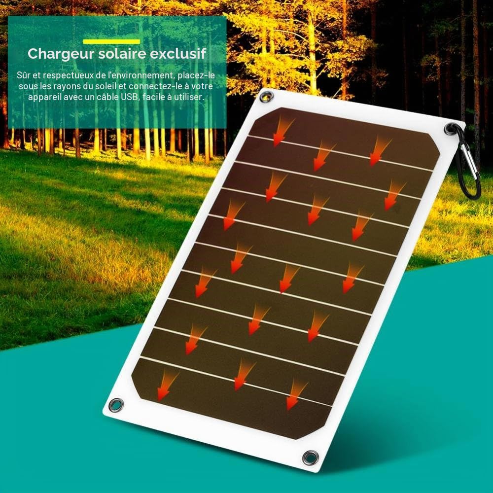 Chargeur d'alimentation mobile de panneau solaire extérieur portable 10W IP64 Sortie USB 5V, pour les voyages, les sports, la randonnée, le camping, la plage et d'autres activités de plein air