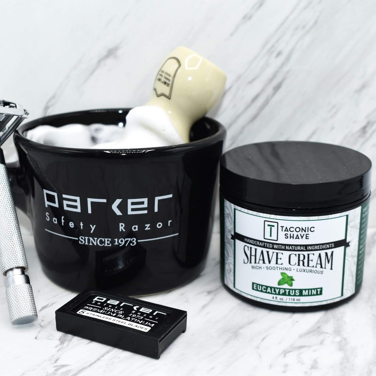 Parker Deluxe Stoneware Apothecary Shaving Mug for Soap and Cream, Black image 5