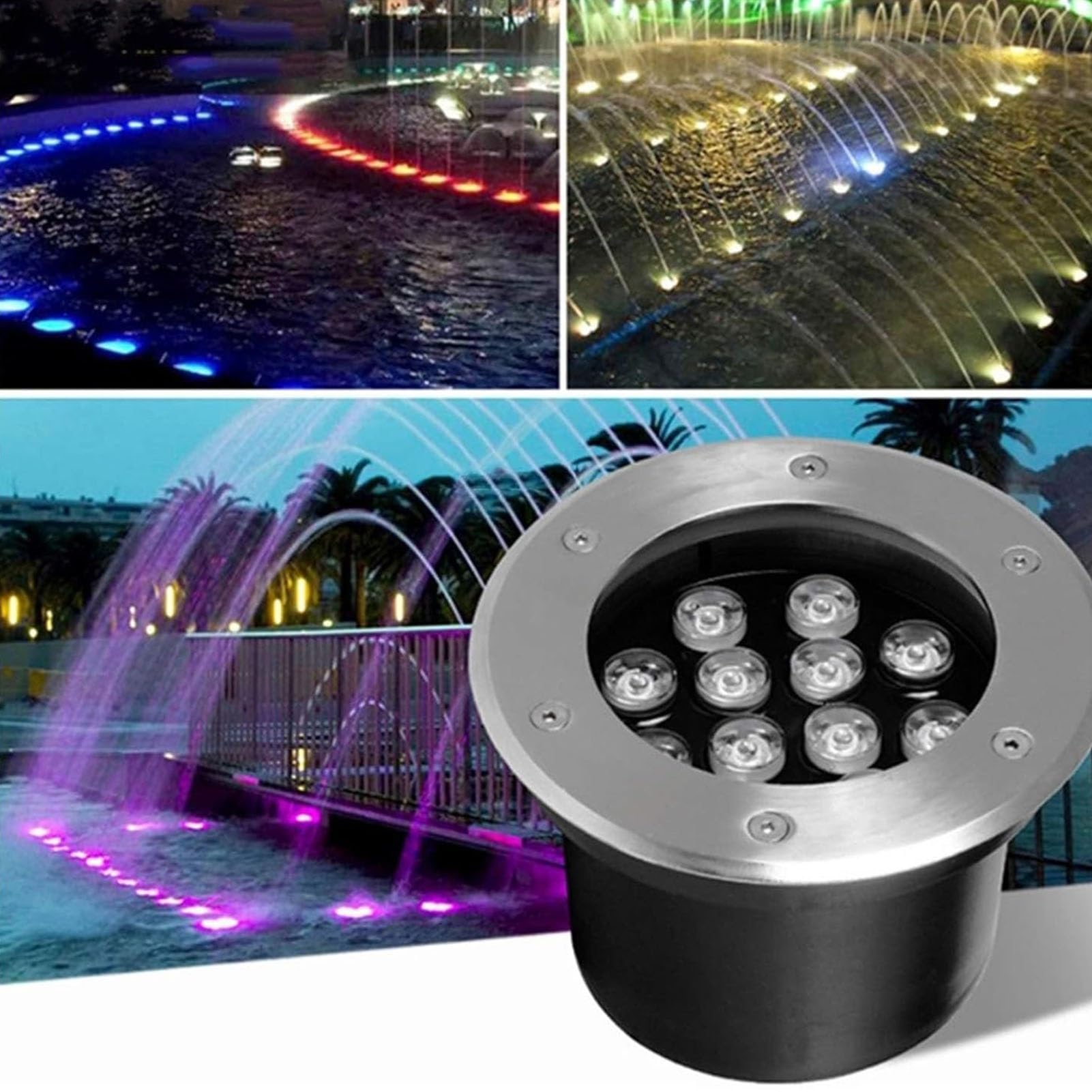 Luces De Paisaje Submarino - Foco LED Piscina, Foco Sumergible IP68, Foco Sumergible LED con Cambio De Color RGB, para Jardín, Focos De Piscina, con Mando A Distancia(24V,15w)