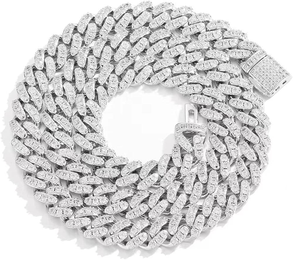 OLVLUS Cadena de eslabones cubanos de 0.315in, chapada en oro blanco de 18 quilates, 5A+, circonita cúbica, diamantes brillantes, joyería de lujo