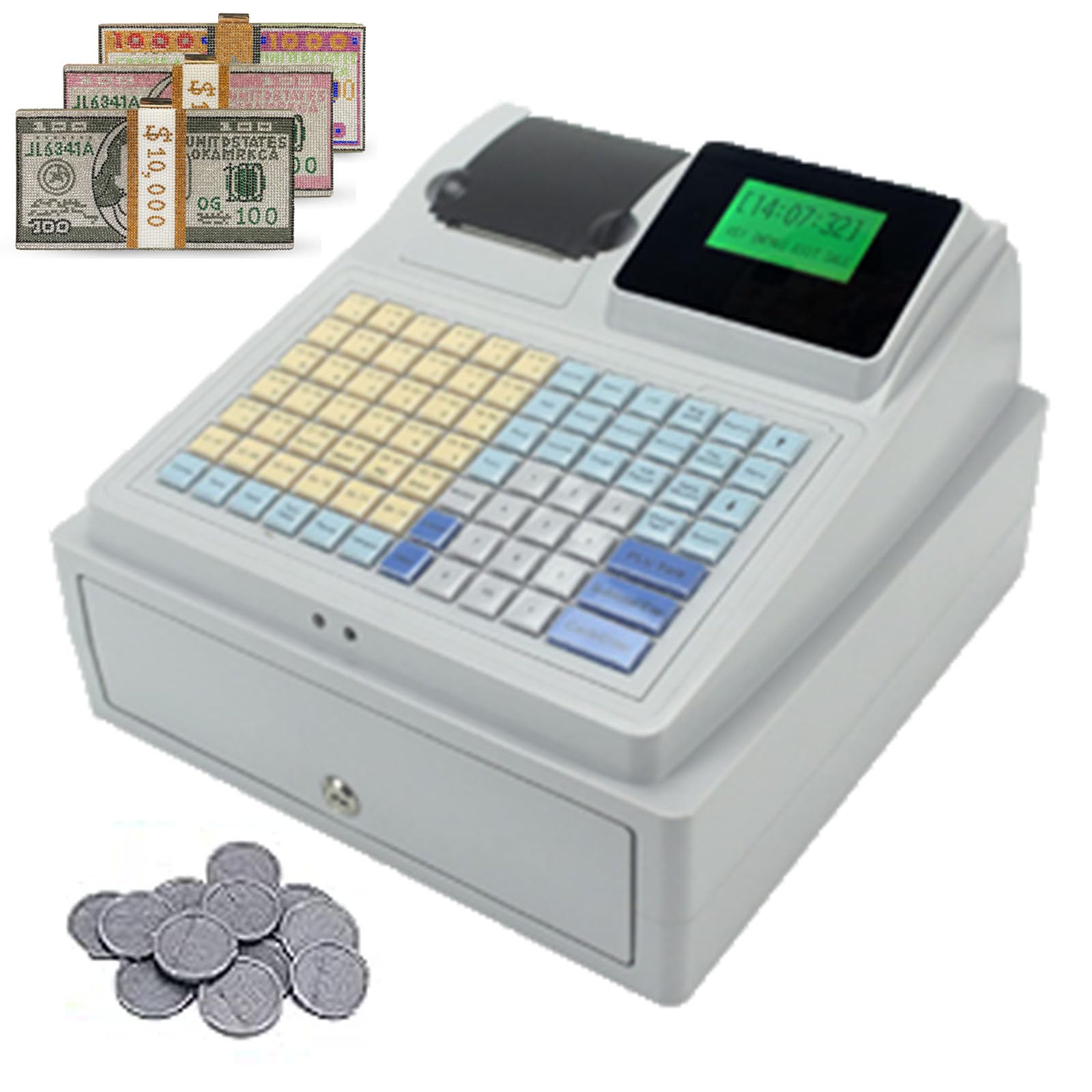 Registratore di Cassa elettronico, Macchina per la Gestione di assegni di Denaro con 81 Tasti e Display LCD, Sistema di Gestione della Cassa Registratore di Cassa con Stampante Termica