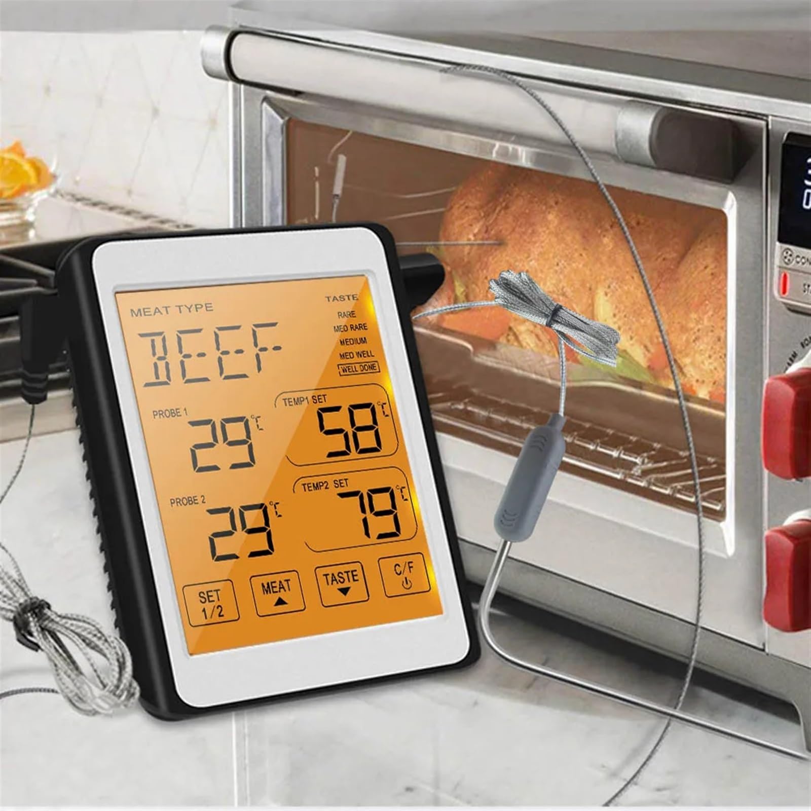 Thermomètre de four à Double sondes, testeur de température de viande BBQ de cuisine, moniteur de cuisson du sucre, thermomètres électroniques numériques for aliments (Color : B)