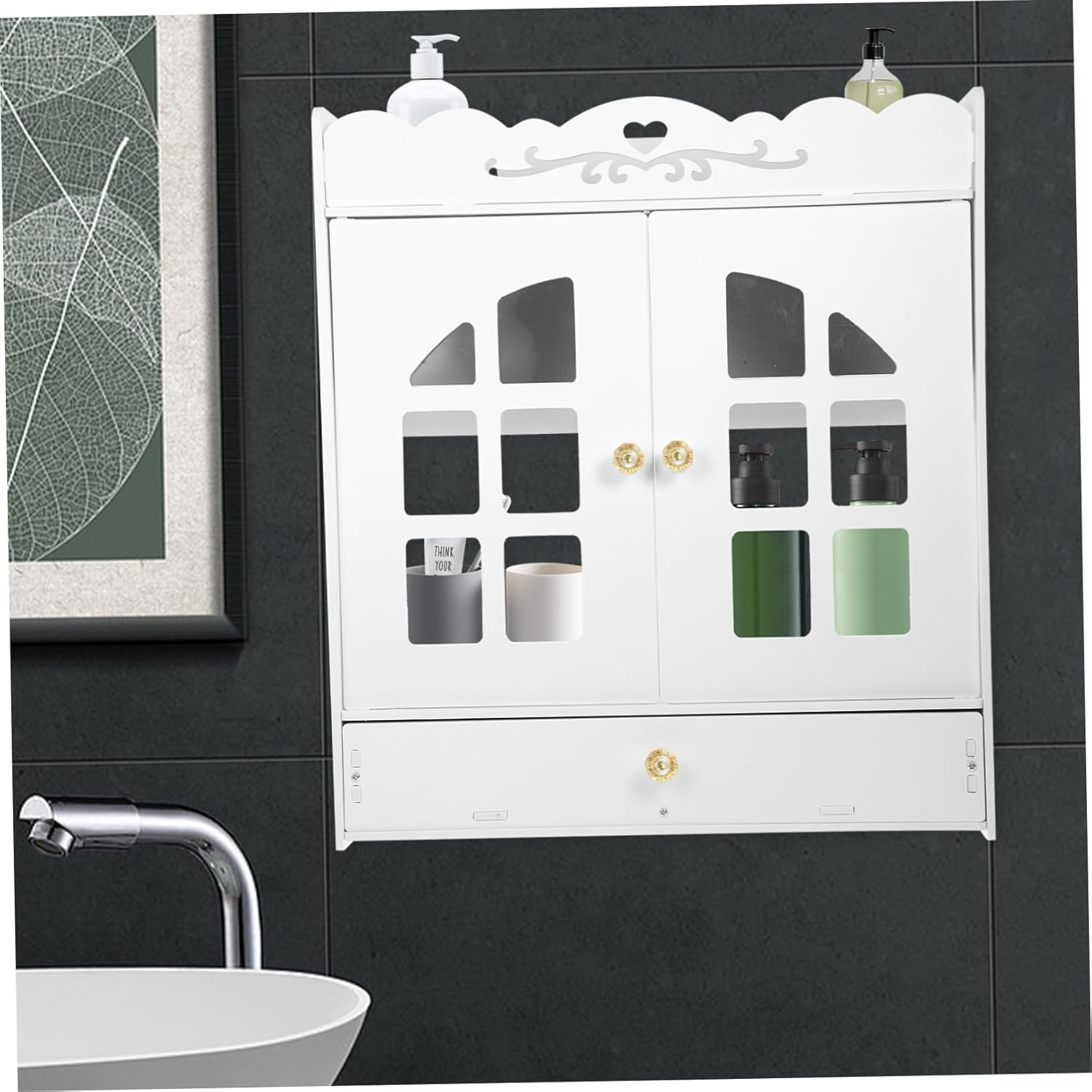 Bathroom Wall Mounted Storage Cabinet Organizer Dustproof Hanging Bathroom Shelf for Home 3-Tier Design Adjustable Shelves