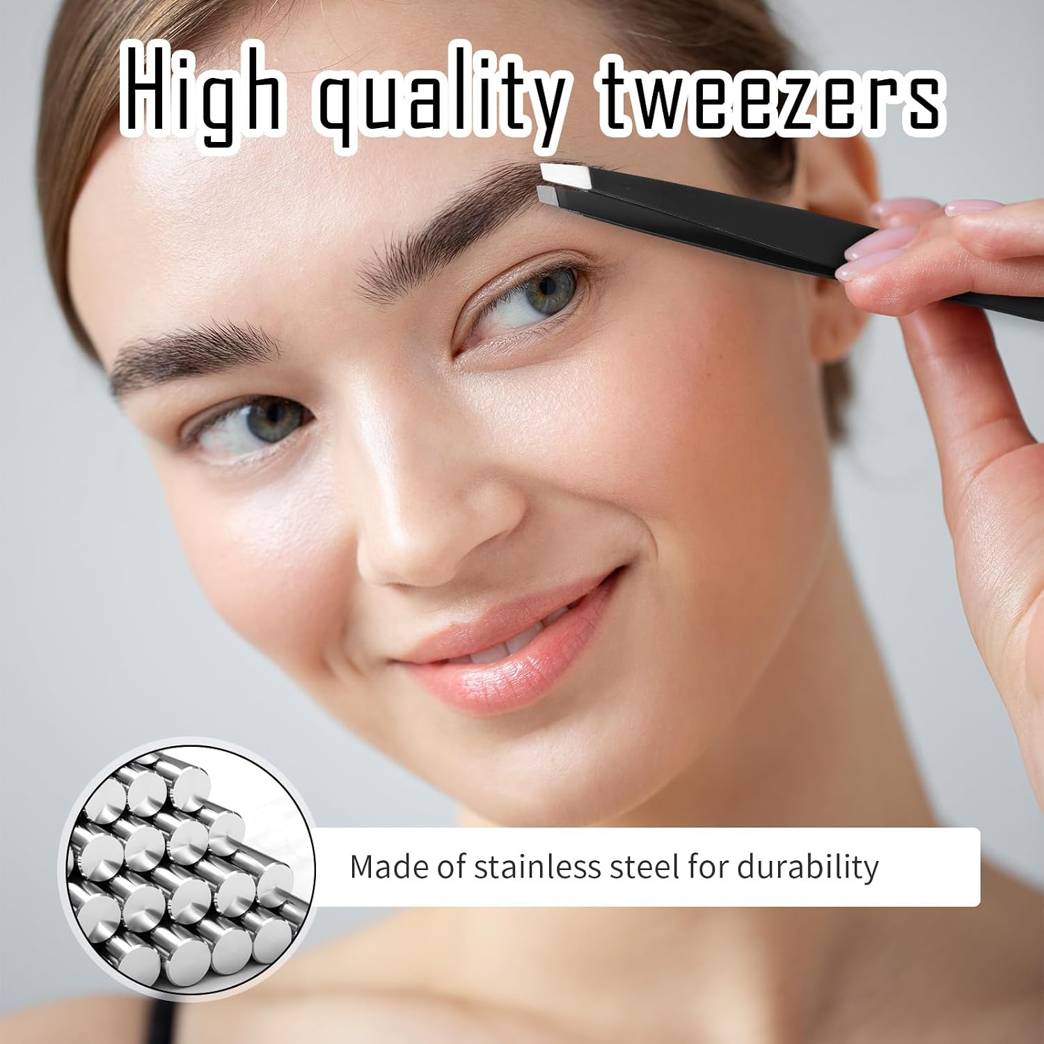 JIEYAO 5X Compact Travel Magnifying Mirror with 2 Suction Cups, 3.6'' Handheld Pocket Mirror with Tweezer (Black)