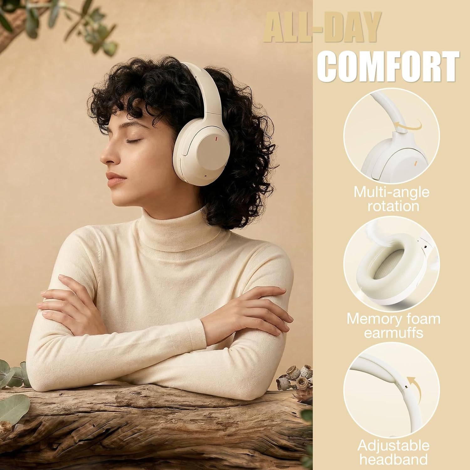 Upgraded Pro‑level Hybrid Active Noise Cancelling Headphones, HD Sound & Big Bass, 2X Softer Comfort, Long ANC Playtime, Wireless Over-Ear Bluetooth Headphones Perfect for Home Office|Travel|Pair