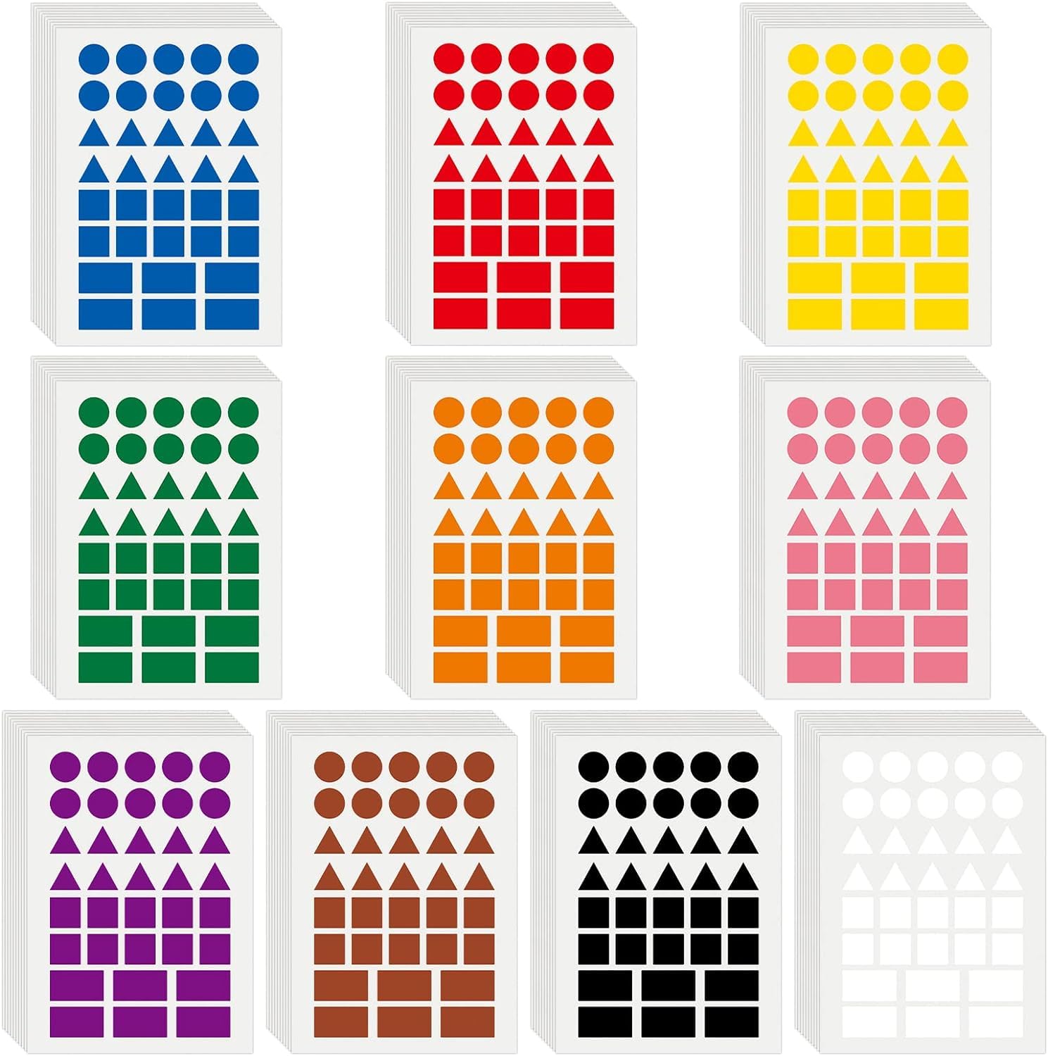 Azonee Multi-Shaped Color Coding Stickers Dot Triangle Square Rectangle Labels Coding Labels Dot Stickers for Toddlers Kid DIY Student Classroom Office Coloring Marking Organizing 10 Colors