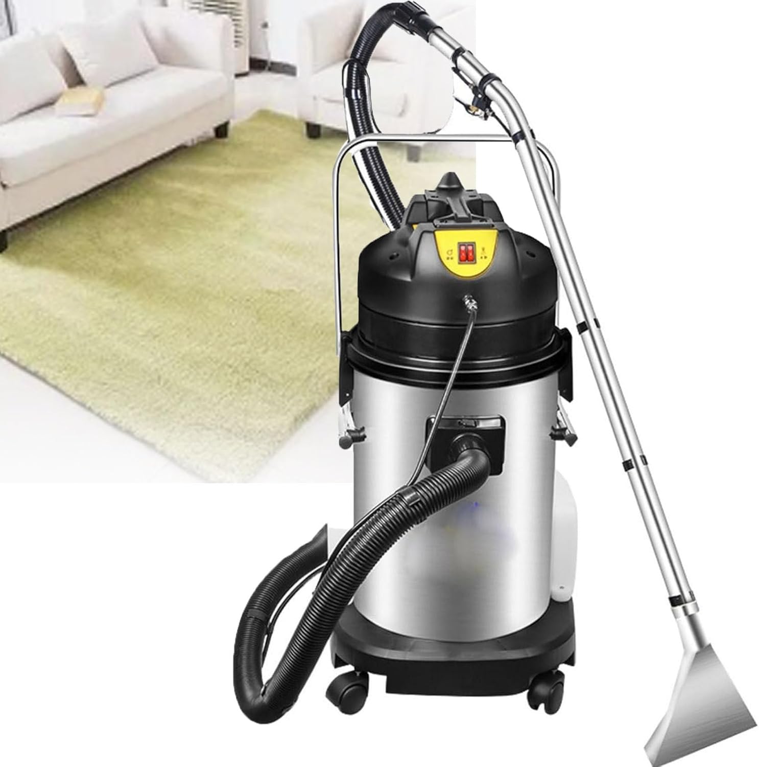 Carpet Upholstery Cleaner, Carpet Cleaner Machine Deep Cleaner, Commercial Carpet Cleaning Machine With Water Vacuuming Head&Round Brush, 1049w 230mbar Suction, Swith 22.97ft Cord And Wheels 30L