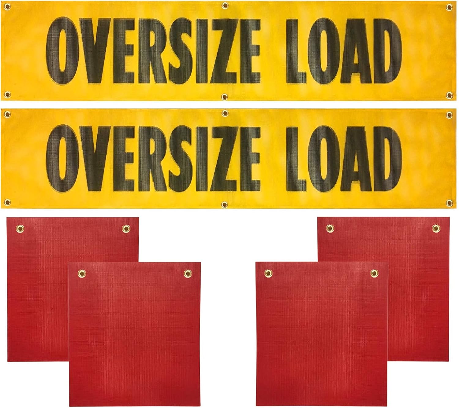 Mesh Oversize Load Signs with Grommets for Trucks - 2 Oversize Load Banners 18" X 84" with Grommets and 4 Red Mesh 18" X 18" Warning Flags