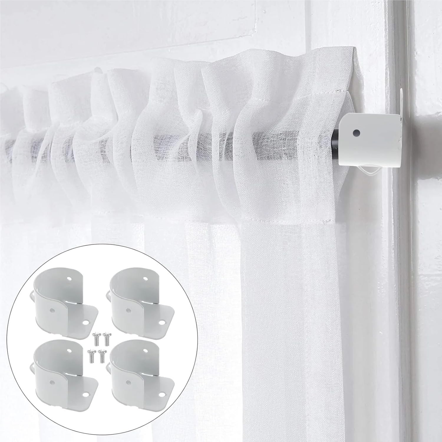 Closet Rod Bracket 10Pcs Strong Iron Curtain Rod Flange Bracket Wardrobe Pipe Socket Closet Hardware Bathroom U Shape Shelf Support for Clothe Drying Rod at Wardrobe,Laundry Room,Etc(White)
