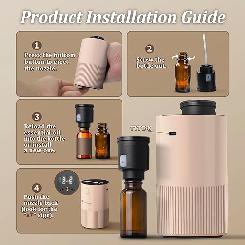 Miniatura 7 de Difusor sin agua para aceite esencial, difusor de aromaterapia para el hogar con indicador de batería, máquina de aire inteligente portátil de aroma