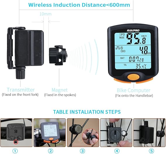 Wireless Bike Computer Waterproof Multifunction Bike Computer with Backlit LCD Display for Speed and Distance Tracking