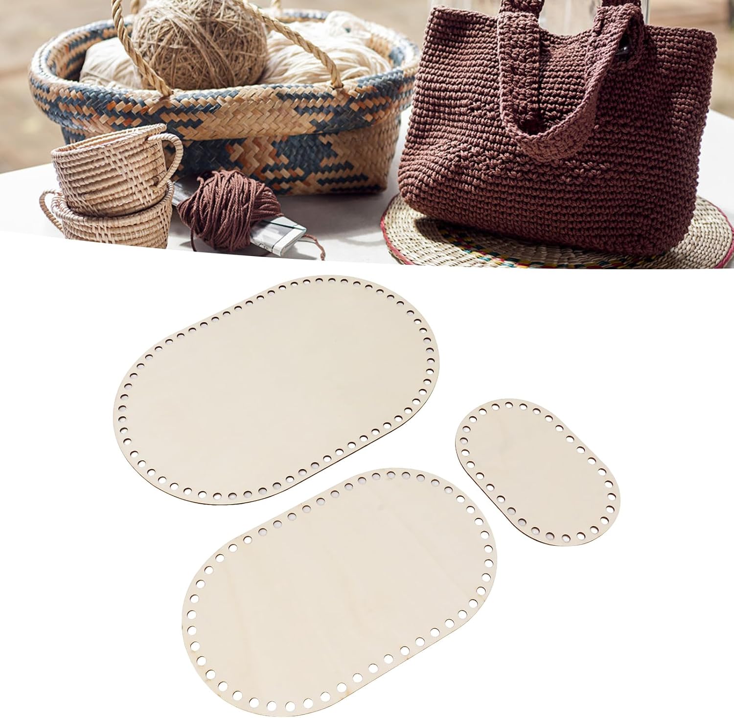 HAOHIZE 3 Pcs Moses Basket Base Stand, Crochet Basket Base, Wooden Base Oval Crochet Knitting Basket for DIY Craft Making Supplies