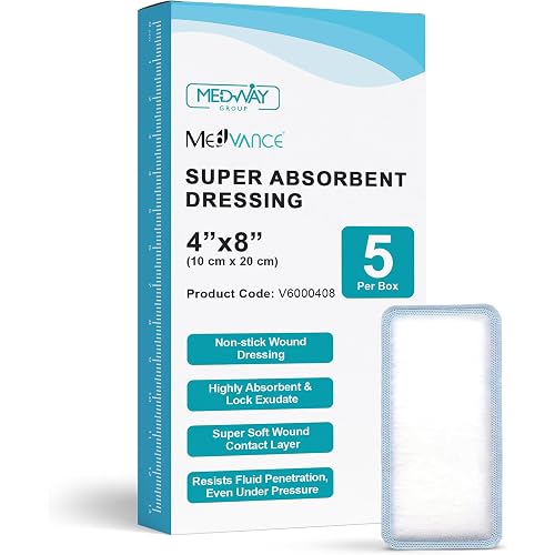 MedVance Super Absorbent Wound Dressing, Non-Adhesive Pads, 4"x8", Box of 5